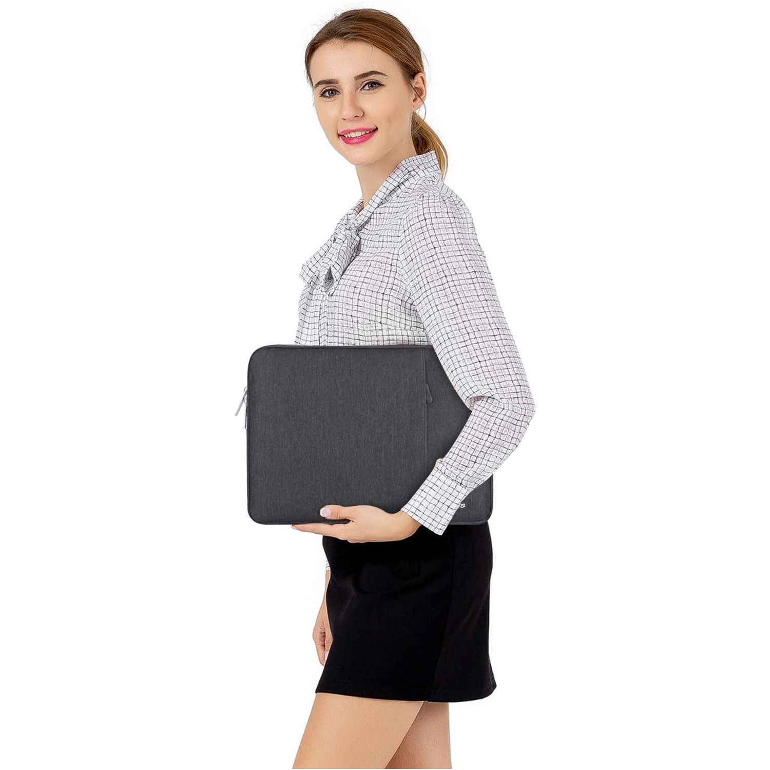Housse pour ordinateur portatif compatible avec 15&nbsp;po pour ordinateur portatif, étui vertical en polyester avec pochette, gris cosmique