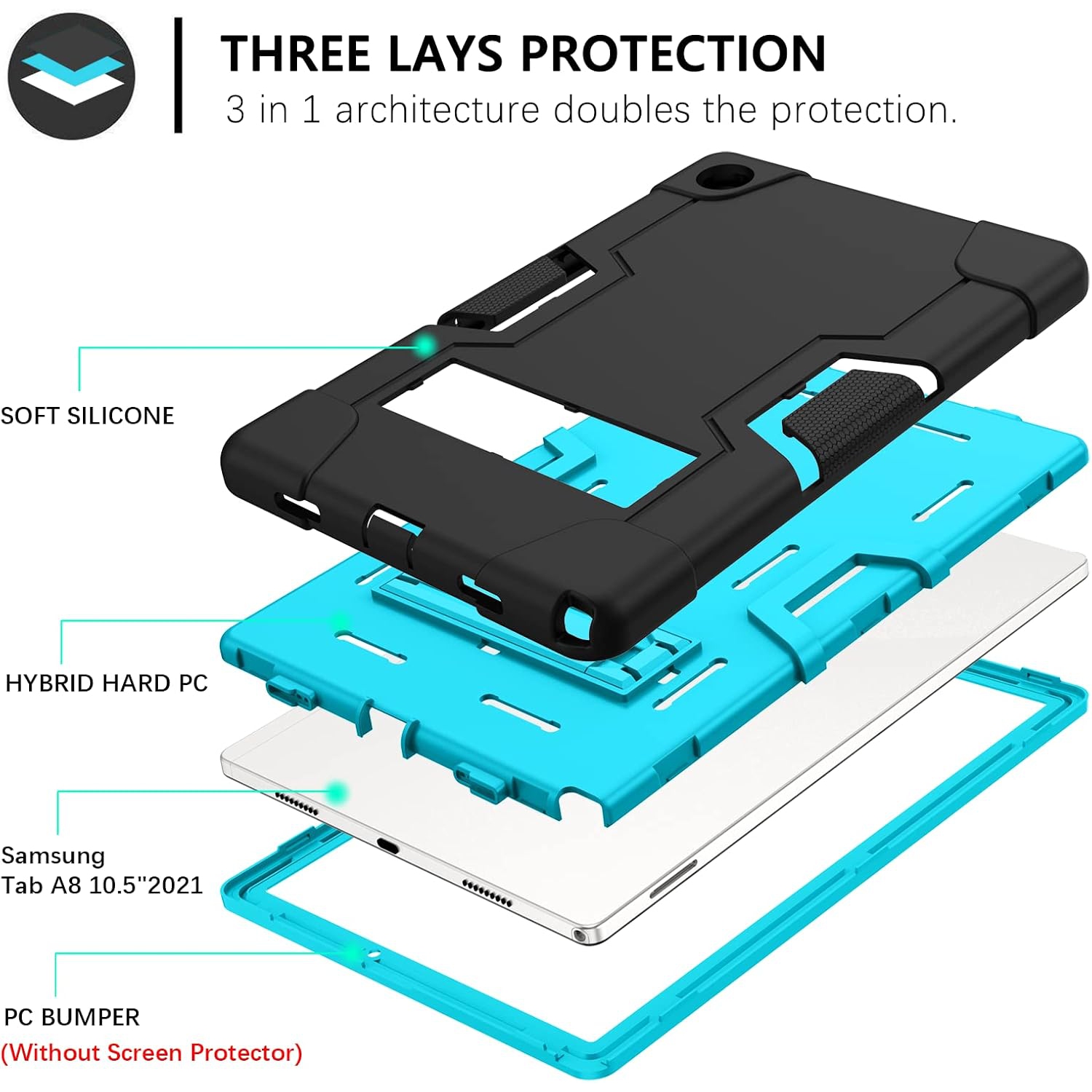 Case for Samsung Galaxy Tab A8 10.5 2022 SM-X200 X205 Kickstand Heavy Duty Cover for Kids 3 in 1 ged