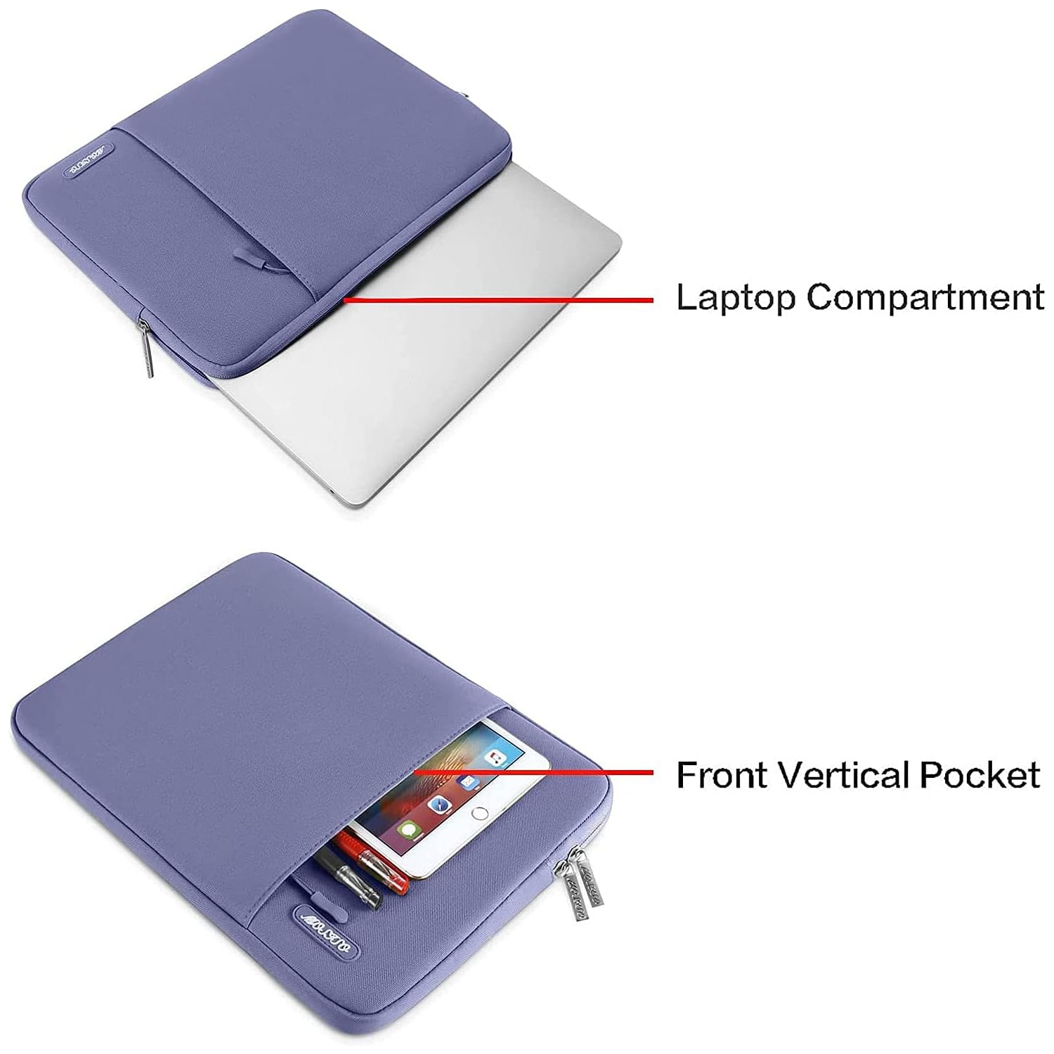 Housse pour ordinateur portatif compatible avec 13&nbsp;po pour ordinateur portatif, étui vertical en polyester avec pochette, gris lavande