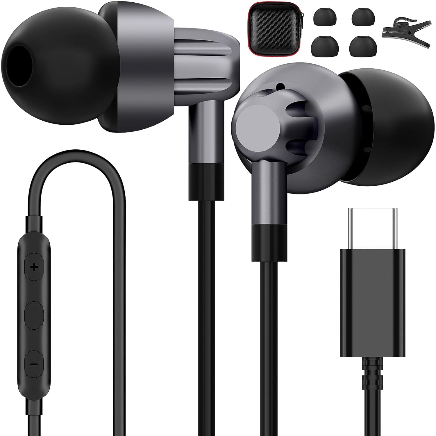 USB C Headphones in-Ear Earphones for Samsung Galaxy S23 Ultra S22 S21 A54 A53 Note 20 10+ Z Flip,HiFi Stereo Wired