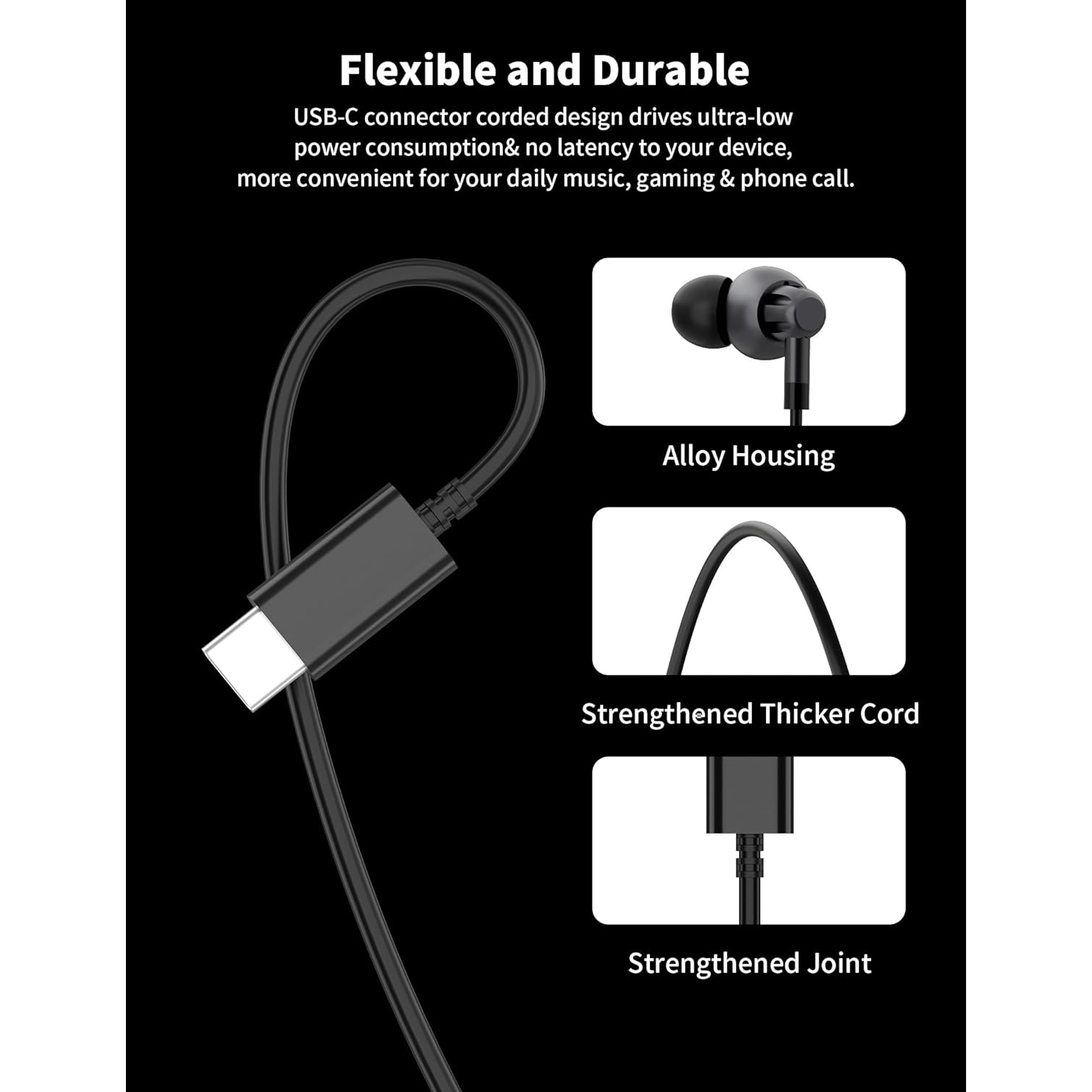 USB C Headphones in-Ear Earphones for Samsung Galaxy S23 Ultra S22 S21 A54 A53 Note 20 10+ Z Flip,HiFi Stereo Wired