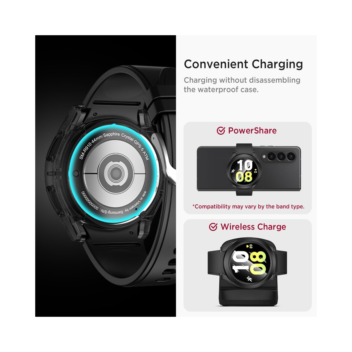 Étui étanche pour Samsung Galaxy Watch 6 44&nbsp;mm, couverture rigide pour PC avec protecteur d'écran en verre trempé, pleine