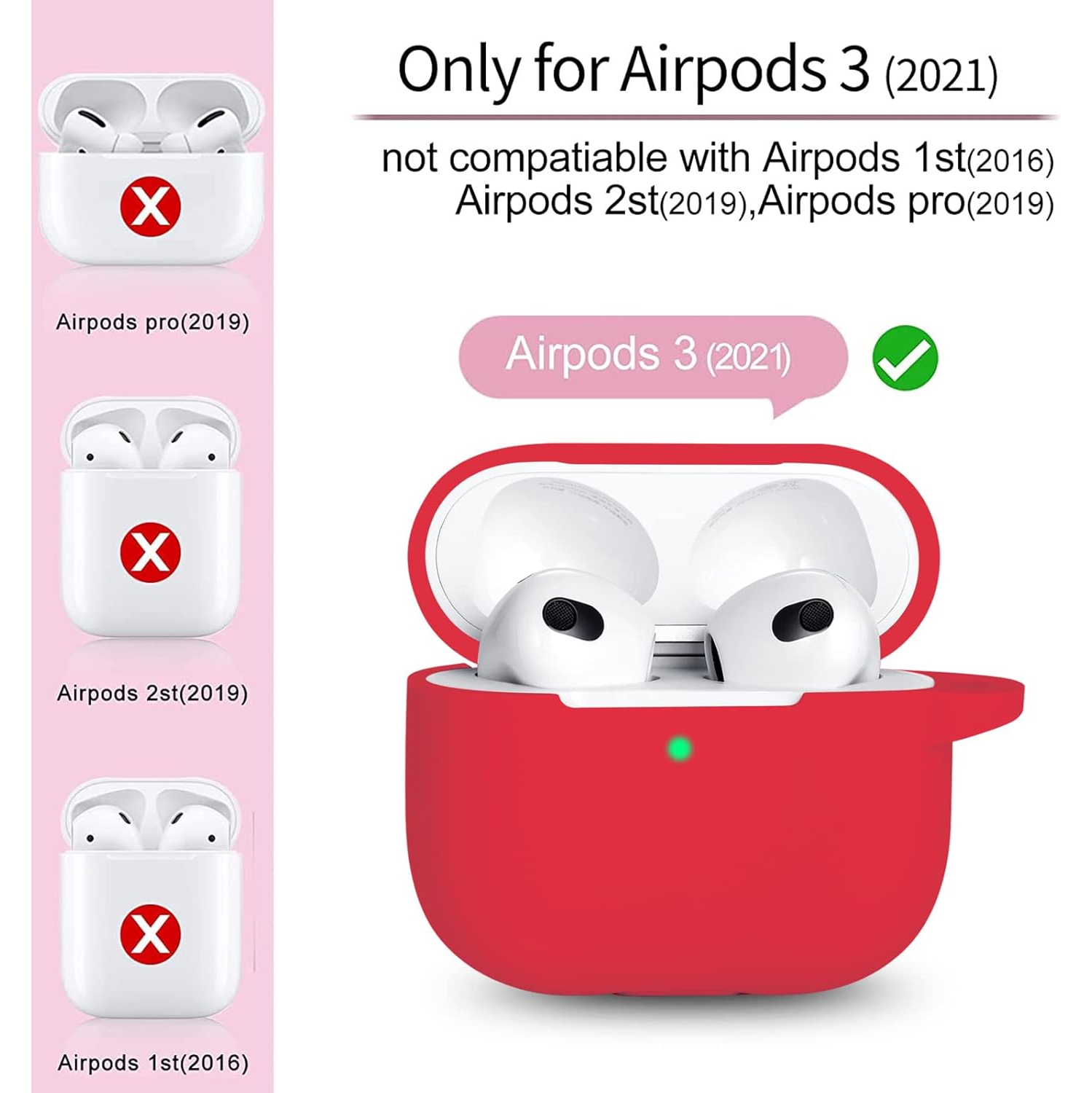 for AirPod 3 Case Cover, Silicone Protective Accessories Skin with Keychain Compatible with AirPod 3rd Generation