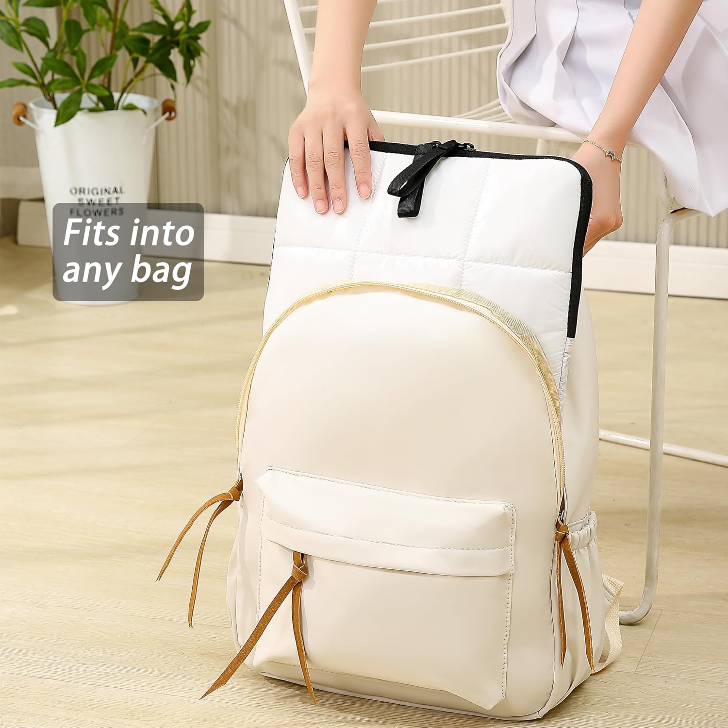 Housse Puffy pour ordinateur portatif 13&nbsp;po, blanc, étui de transport étanche pour femmes, étui Fluffy Computer iPad Pro 12,9,