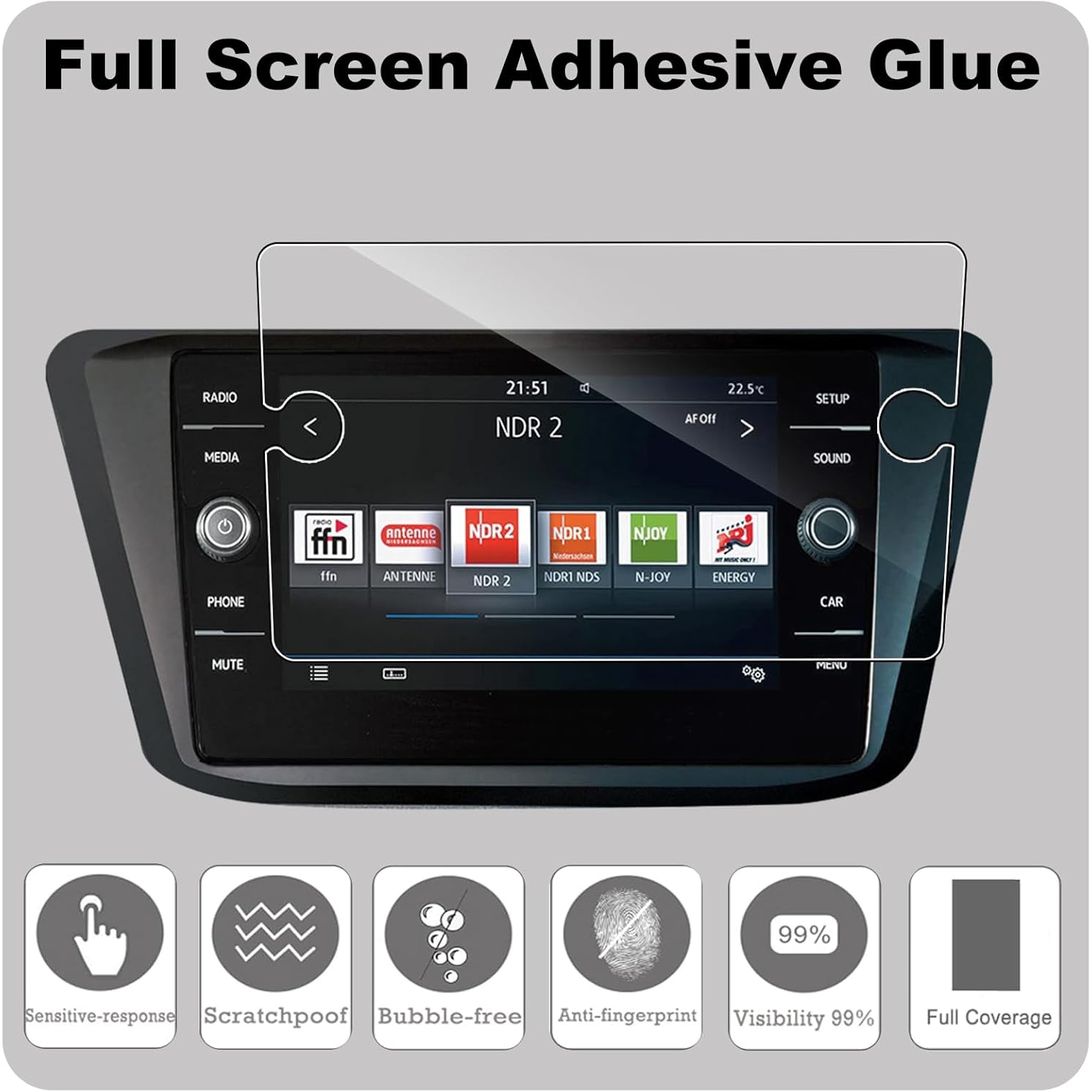 Tempered Gl for Volkswagen Tiguan 8 inch, 9H Hardness Anti-Scratch Anti Glare Protective Film