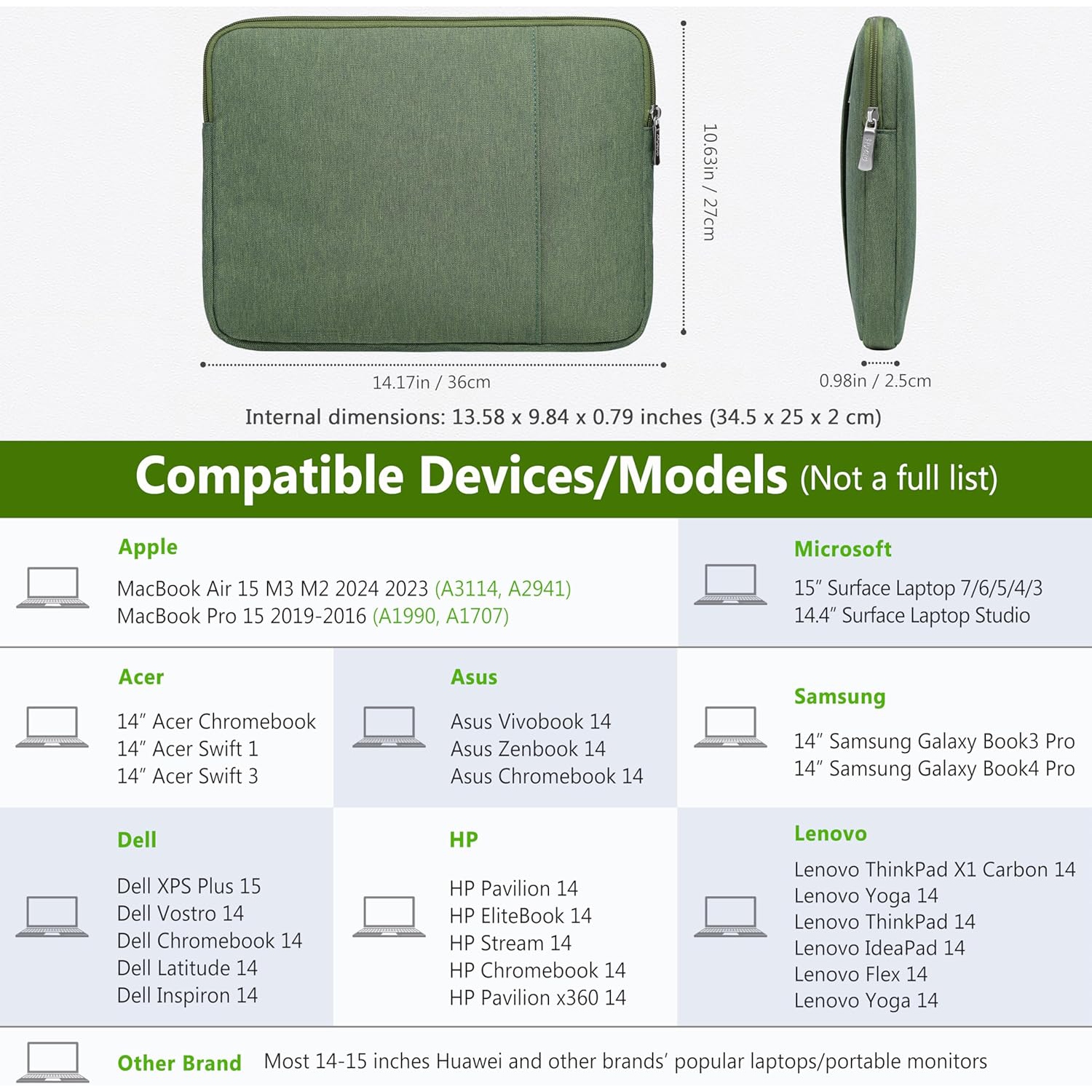 Housse pour portable de 14-15&nbsp;po pour MacBook Air 15 M3 M2, MacBook Pro 15, Surface Laptop 15, XPS 15 Plus de Dell