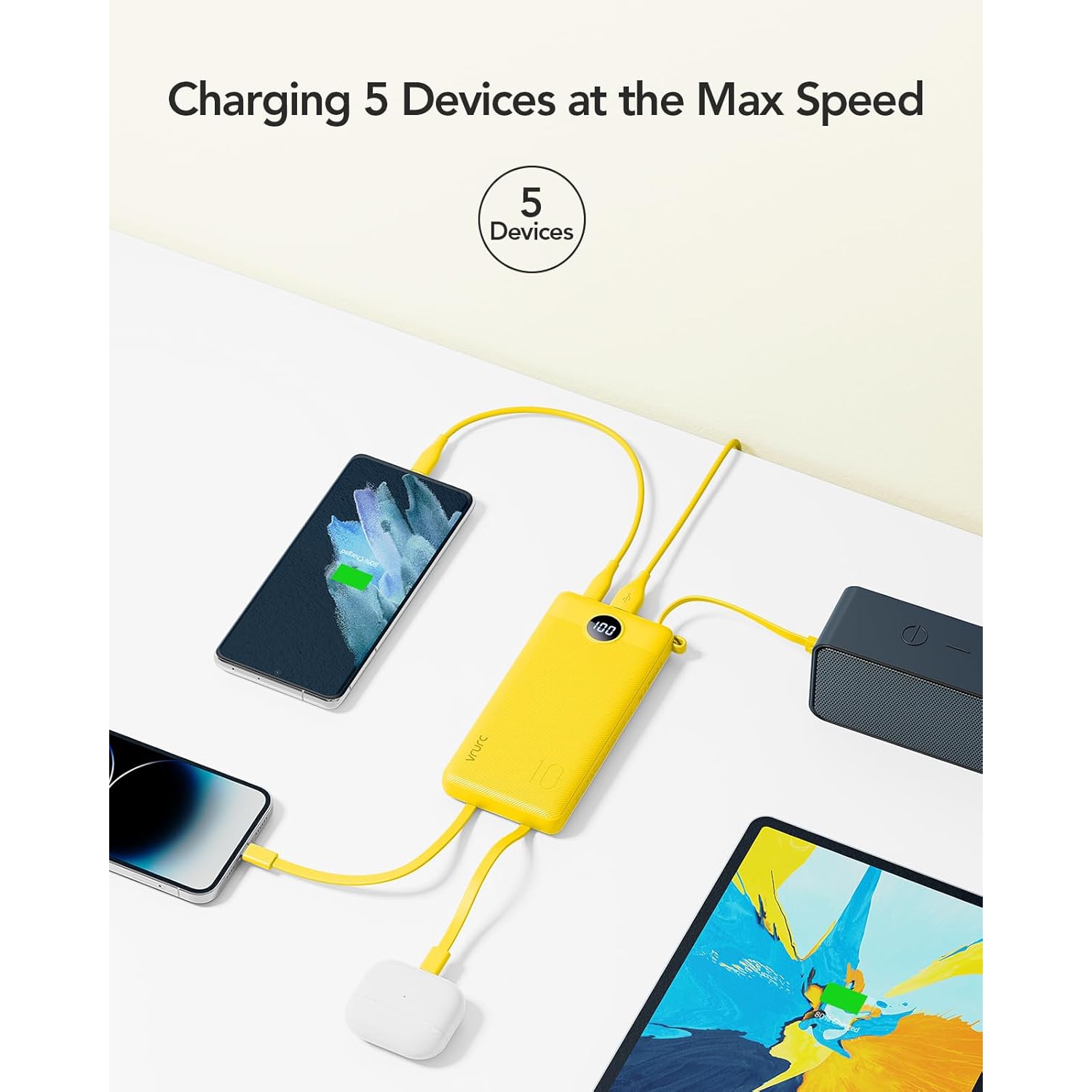 Portable Charger with Built-in Cables, 10000mAh Display USB C Power Bank, Slim Travel y Pack with 5