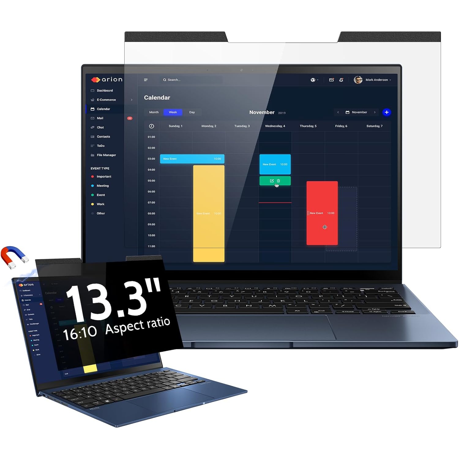 Magnetic Laptop Privacy Screen 13.3 Inch for 16:10 Computer Monitor, 13" Removable Anti Glare Protector Blue Light