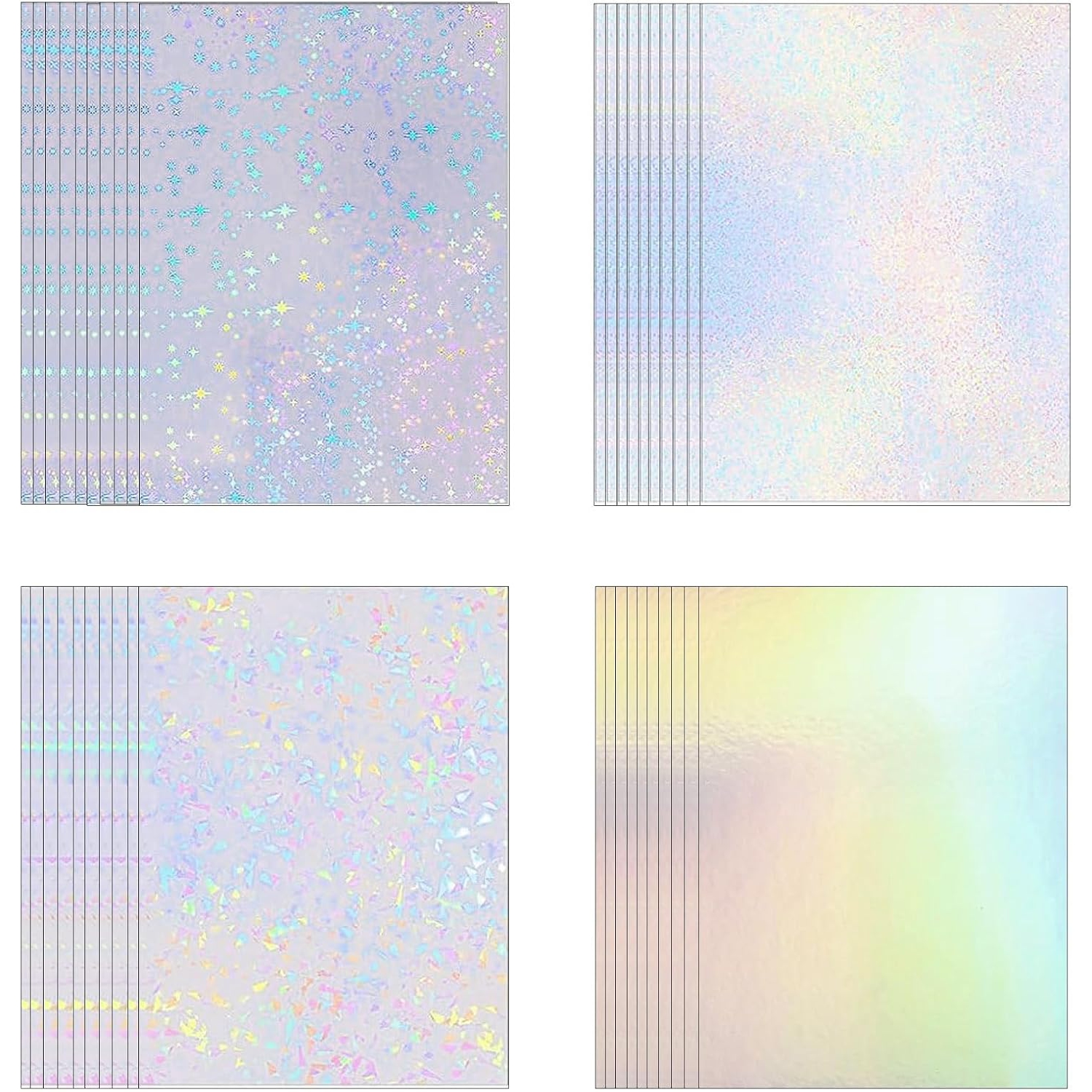 40 feuilles de papier autocollant holographique, autocollant de plastification auto-adhésif en vinyle transparent format A4 4 styles 8 11,6&nbsp;po