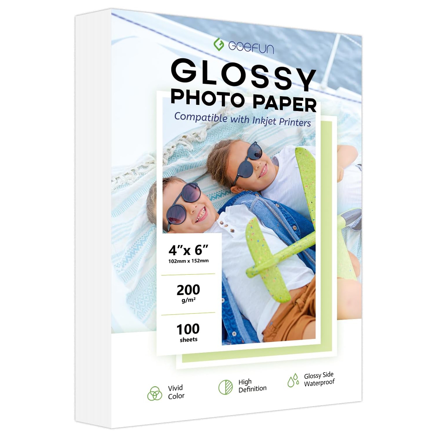 Papier photo 4x6, papier photo glacé 4x6 pour imprimante photo jet d'encre, 100 feuilles, papier photo épais 200&nbsp;GSM pour teinture