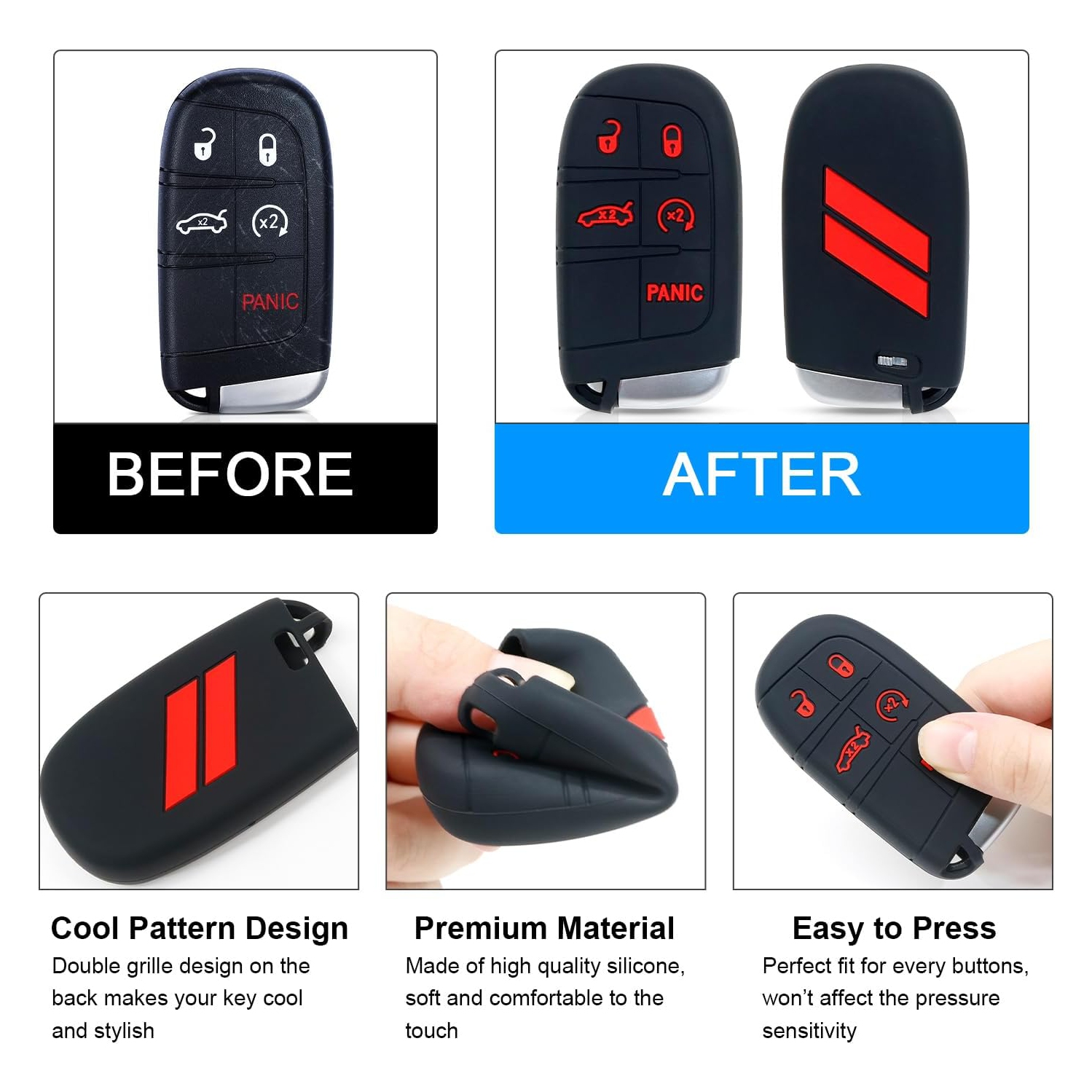 Key Fob Cover for Dodge Accessories 5 Button Key Fob Case for Dodge Charger Challenger Durango Journey
