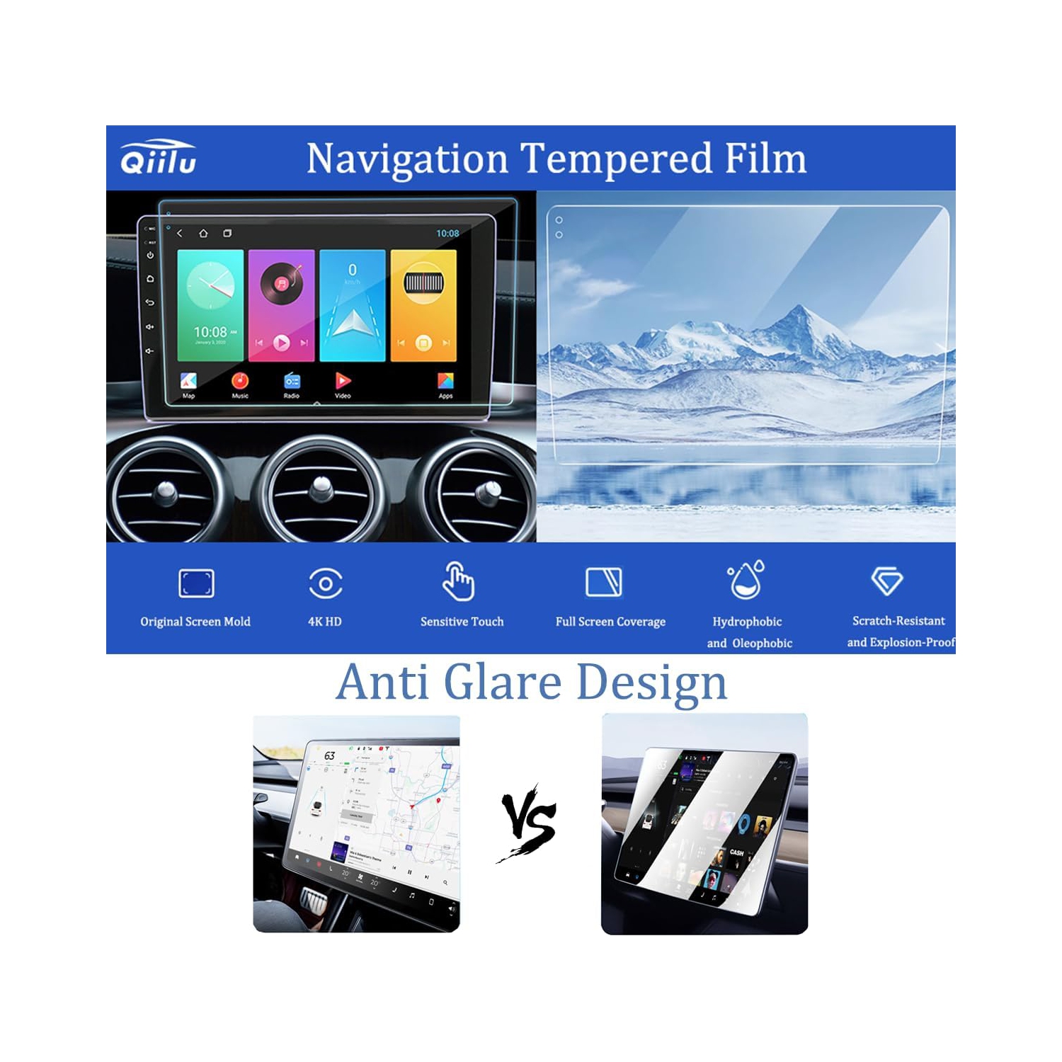 Navigation Protecteur d'écran tactile FilmsAnti Fingerprint Central Control Navigation Film trempé avec kit