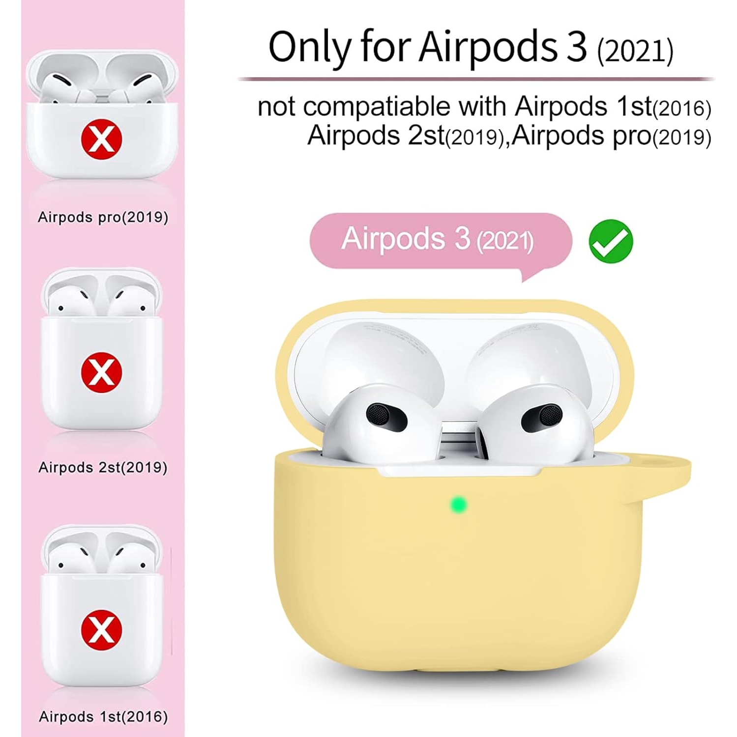 for AirPod 3 Case Cover, Silicone Protective Accessories Skin with Keychain Compatible with AirPod 3rd Generation