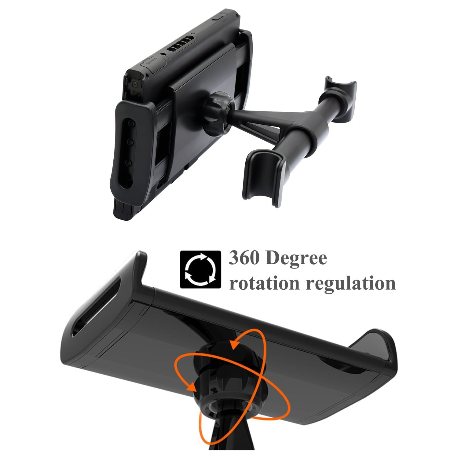 Car Tablet Holder for Nintendo Switch/Switch O, 360 Rotated Seat Stand for 4"-11" Devices, Adjustable Car Headrest