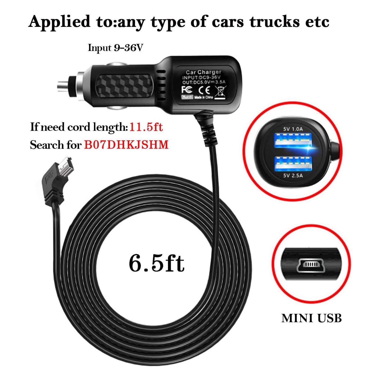 Chargeur de voiture pour Garmin Nuvi, chargeur de voiture Garmin, chargeur de voiture Garmin nuvi, câble de chargement GPS Garmin, cordon