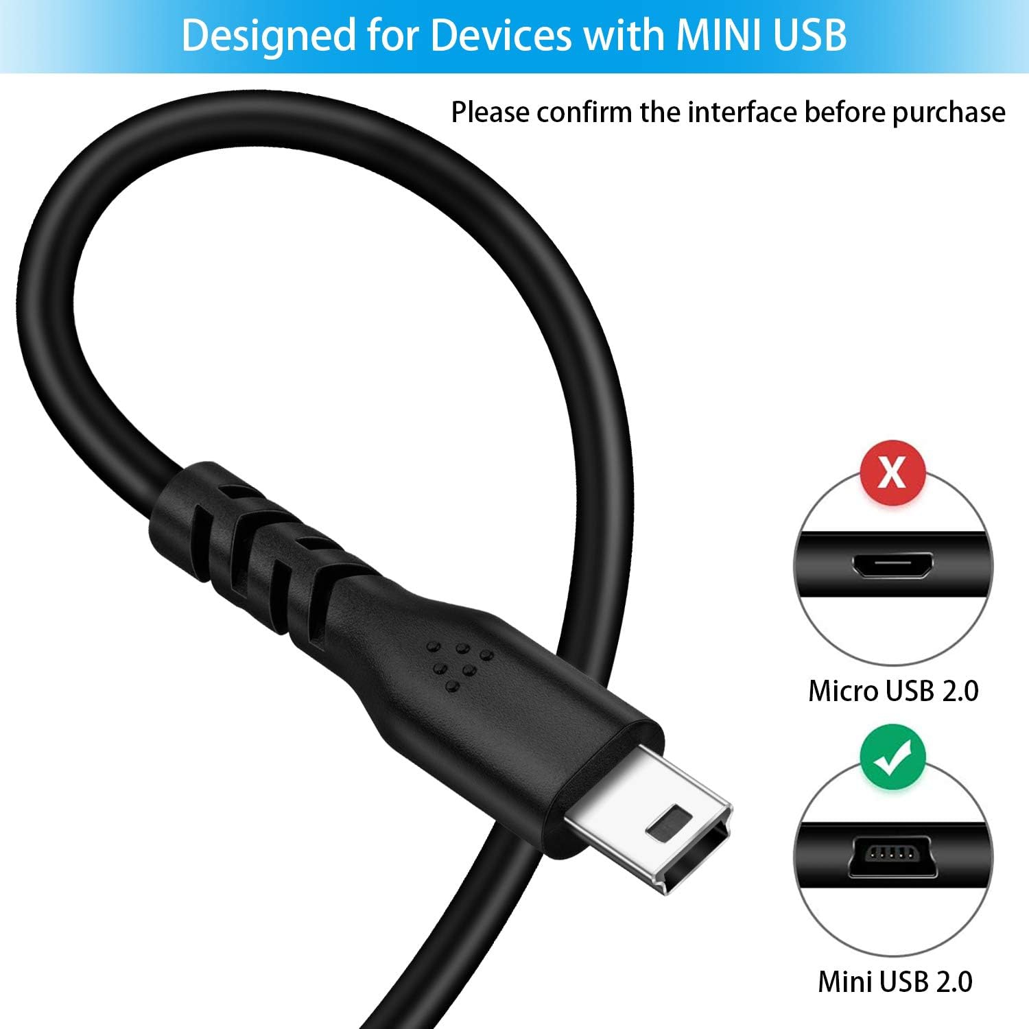 Câble mini USB[paquet de 3 3.3&nbsp;pi], câble USB 2,0 type A vers mini B Câble de recharge de données compatible pour PS3
