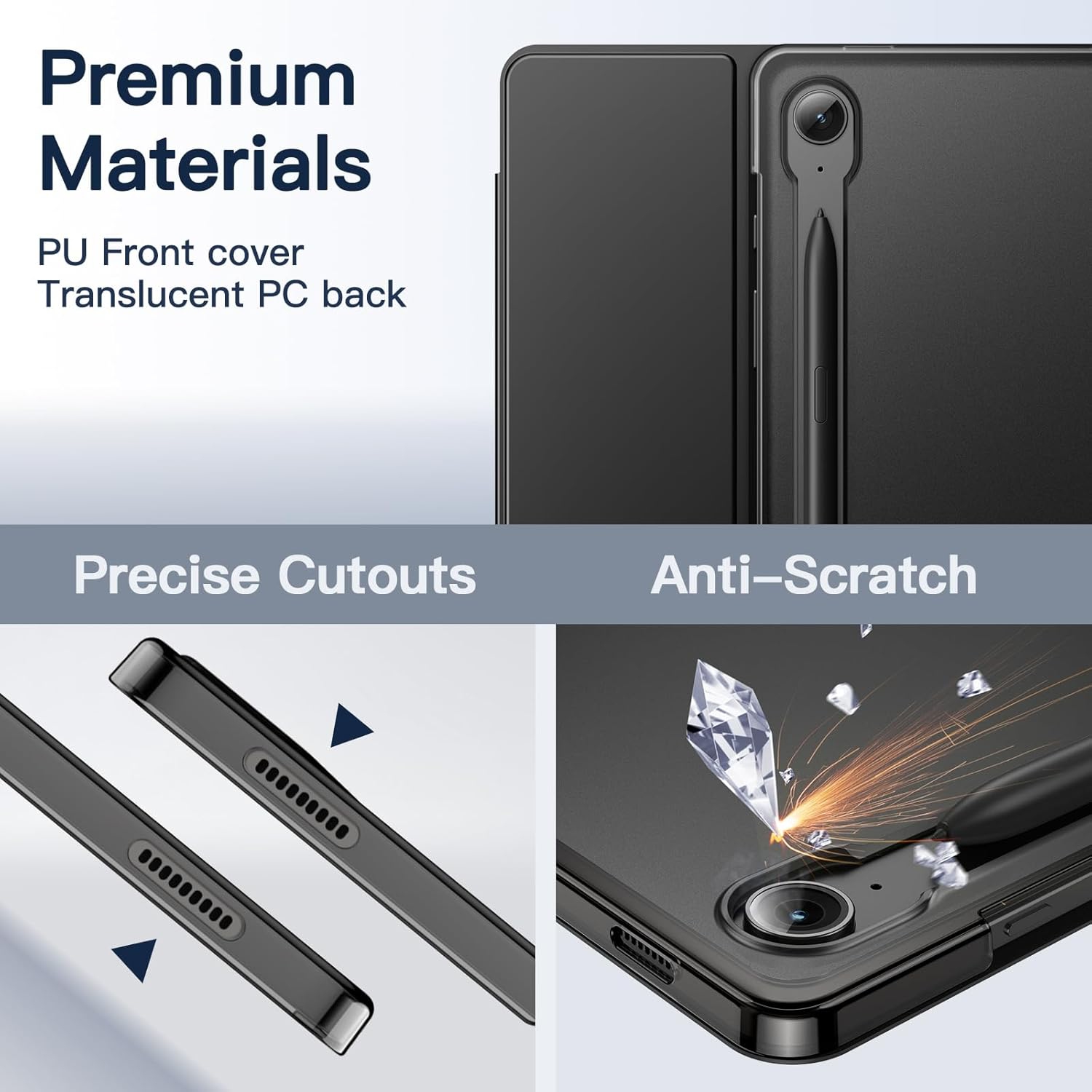 Étui pour Samsung Galaxy Tab S9 FE 10,9&nbsp;po, étui protecteur mince à trois plis avec support à dos translucide,