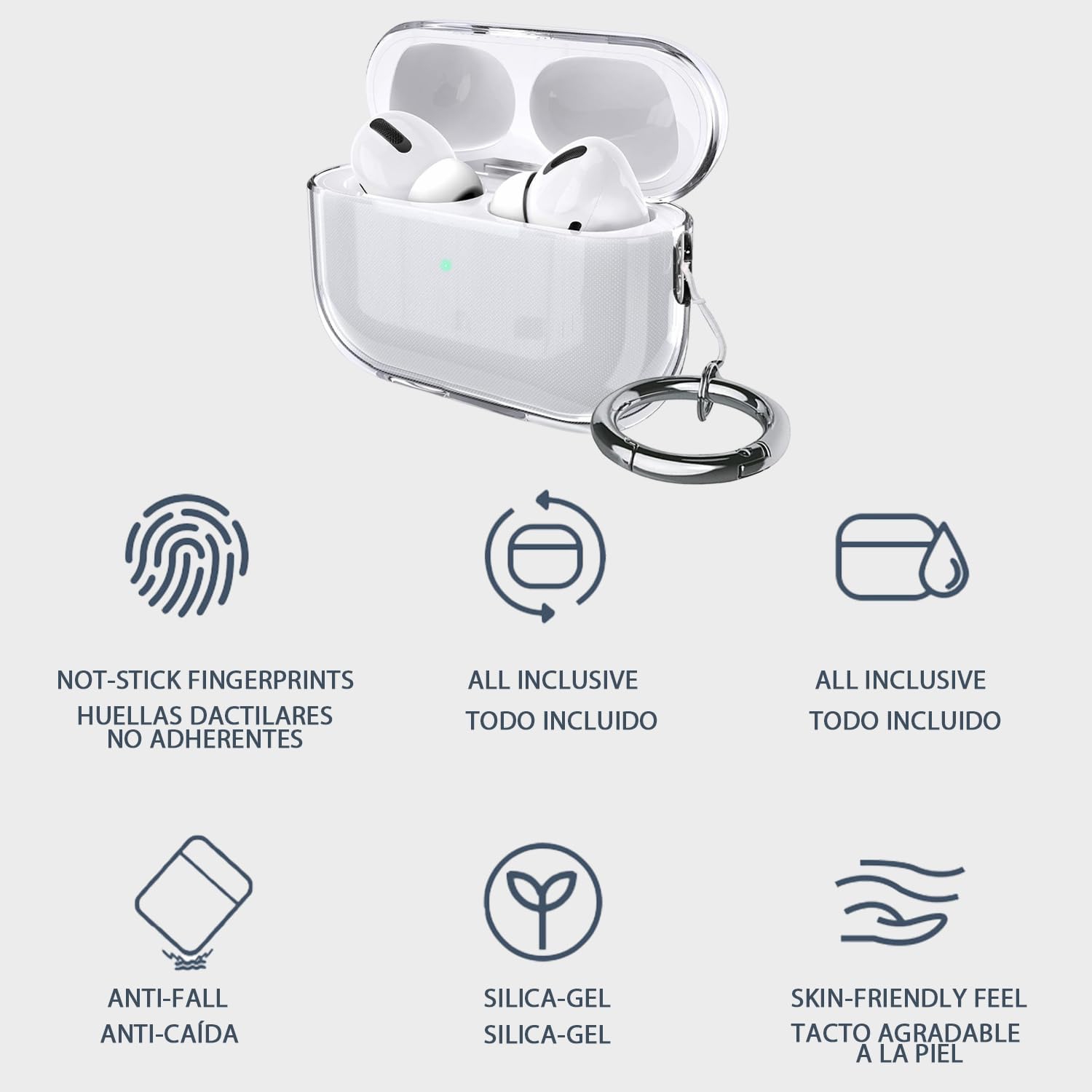 Case for AirPods Pro 2nd Gen 2022 / AirPods Pro 2 2023 USB-C Clear Protective Cover Transparent Key Chain Strap