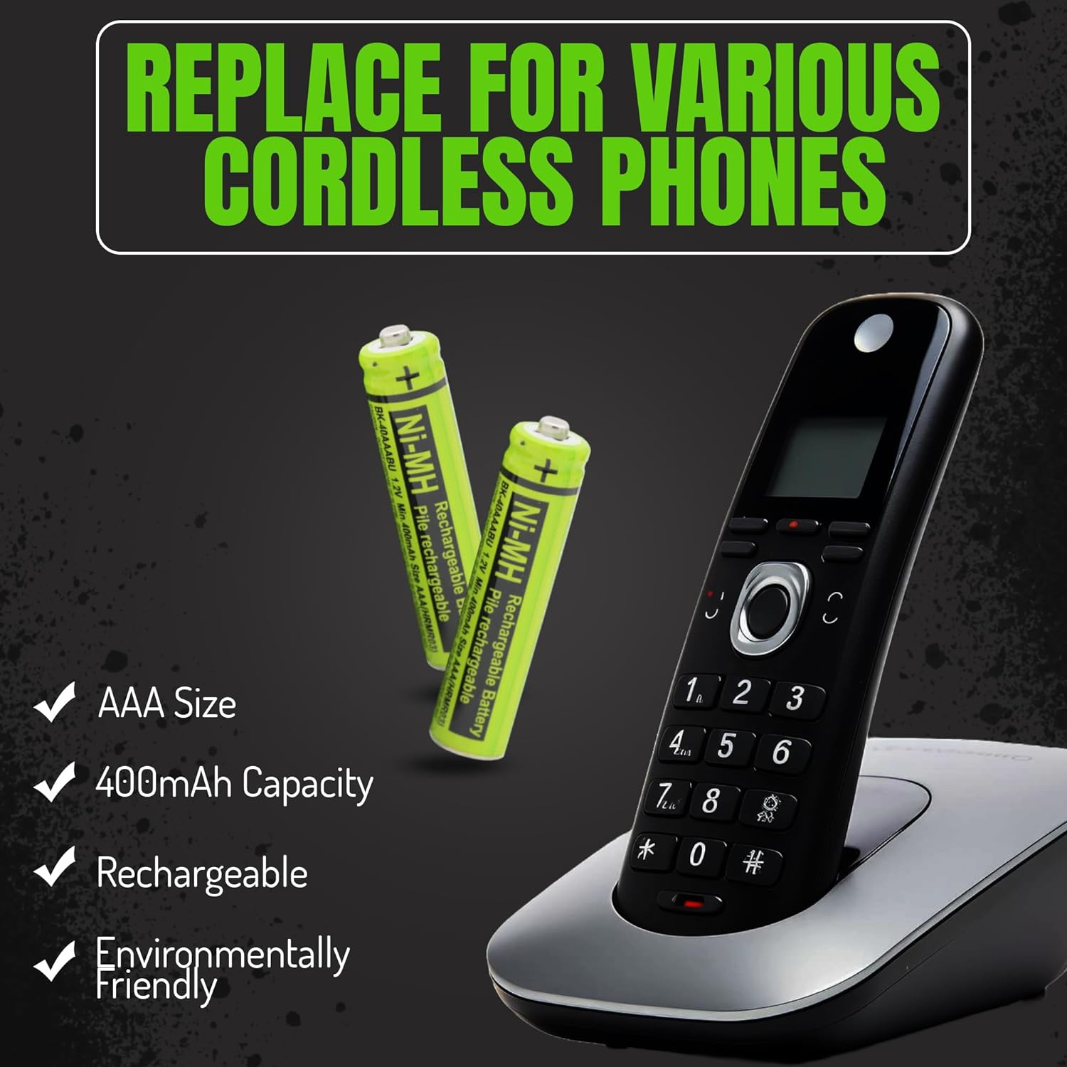 2 BK-40AAABU Replacement 1.2V 400mAh y Packs for Panasonic Cordless Phone Handset