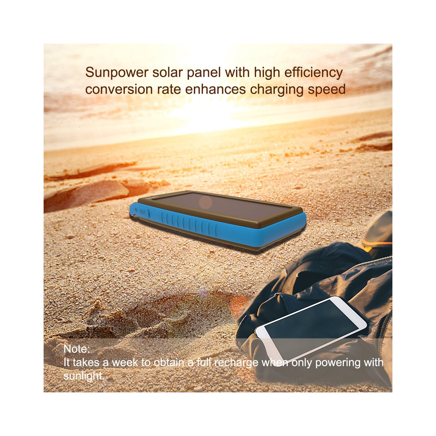 Chargeur solaire de 15000&nbsp;mAh avec deux ports USB-A, chargeur solaire portatif avec IPX4