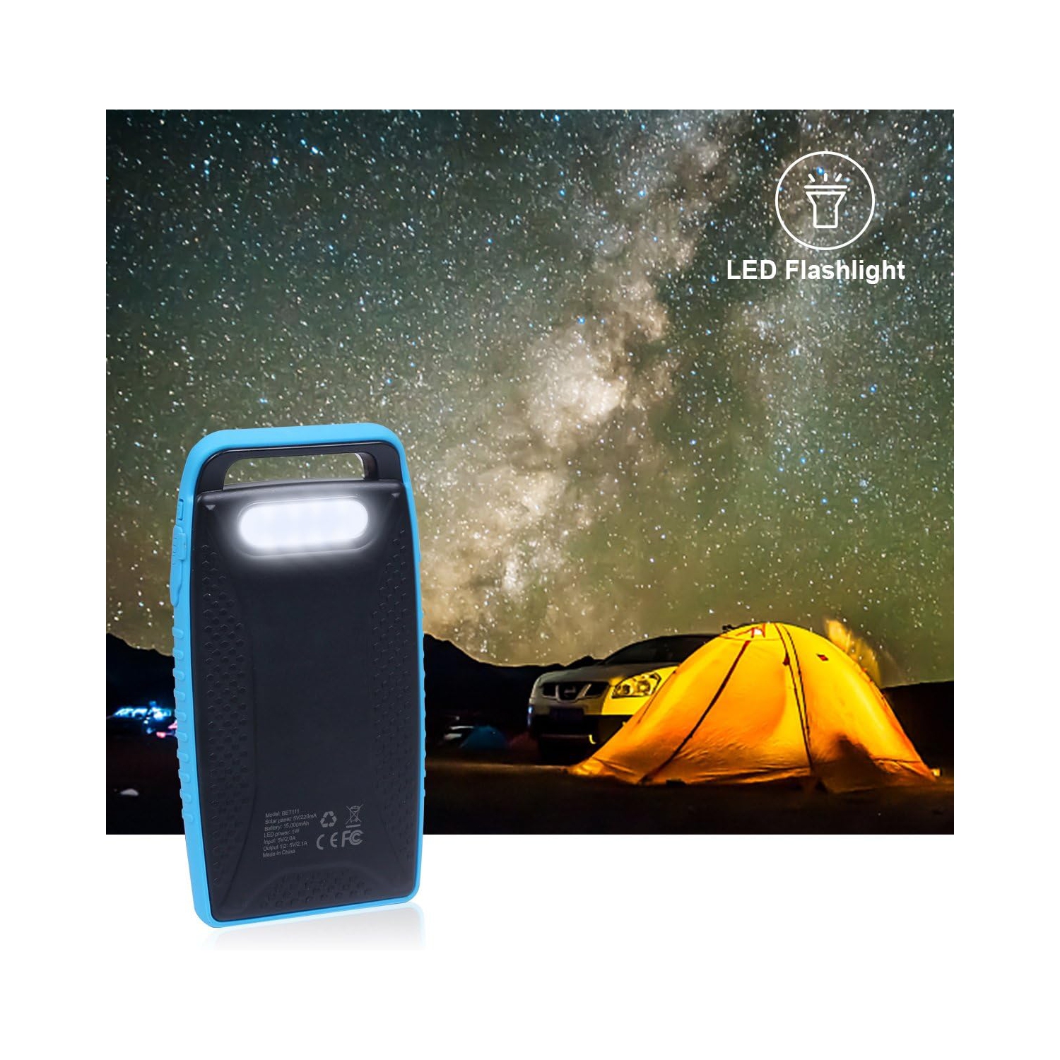 Chargeur solaire de 15000&nbsp;mAh avec deux ports USB-A, chargeur solaire portatif avec IPX4