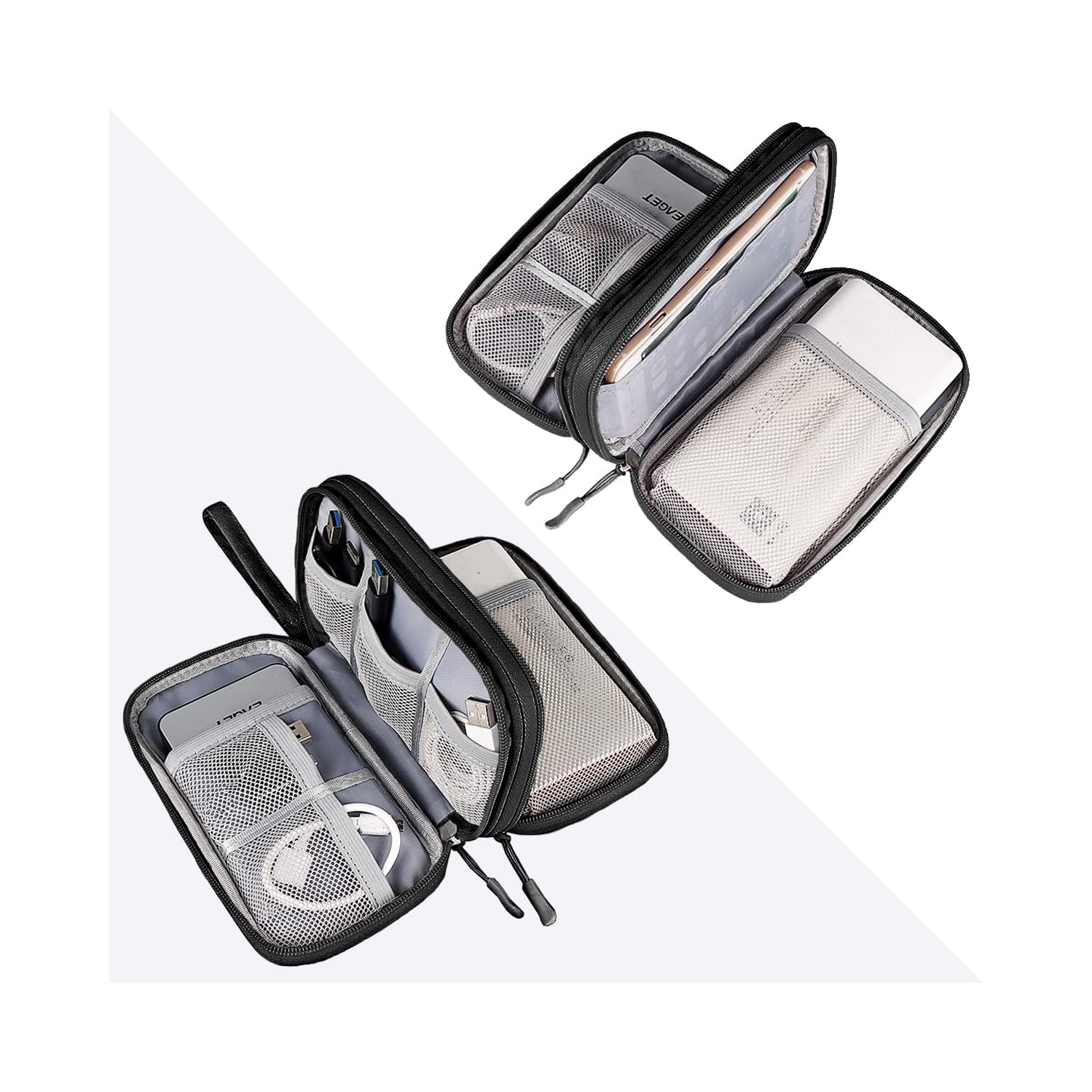 Petit sac organisateur de voyage électronique étanche Sac de rangement portatif double couche Sac de transport universel