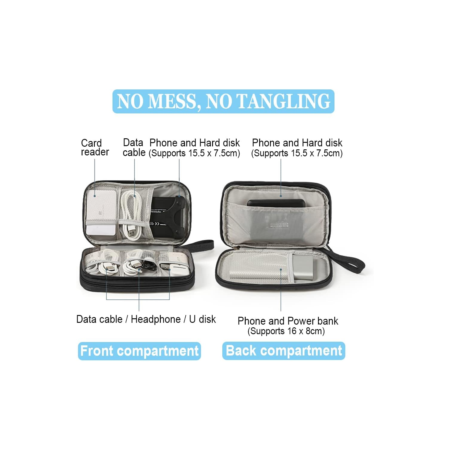 Petit sac organisateur de voyage électronique étanche Sac de rangement portatif double couche Sac de transport universel