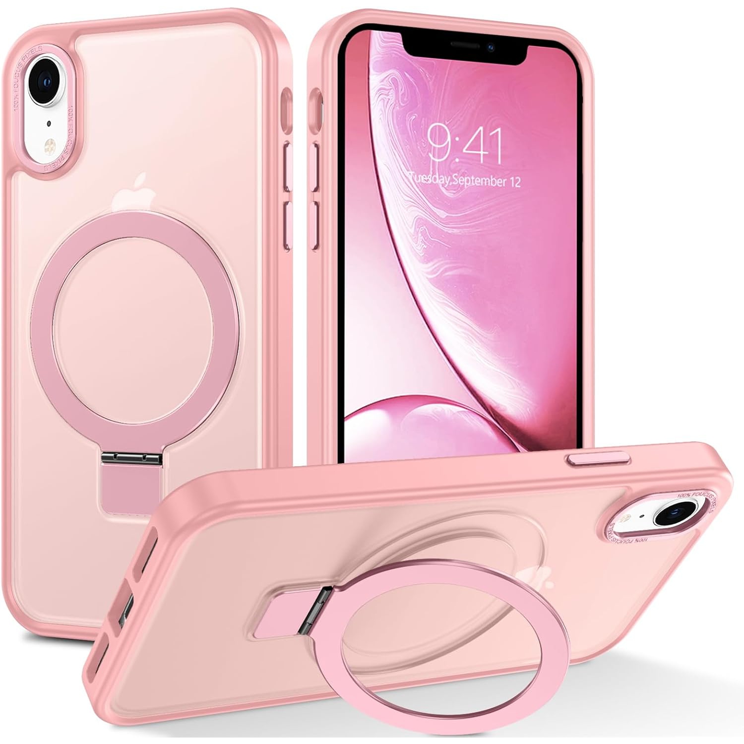 Magnetic Case Compatible with iPhone XR Phone Case,iPhone XR Case MagSafe with Ring Holder Stand Translucent