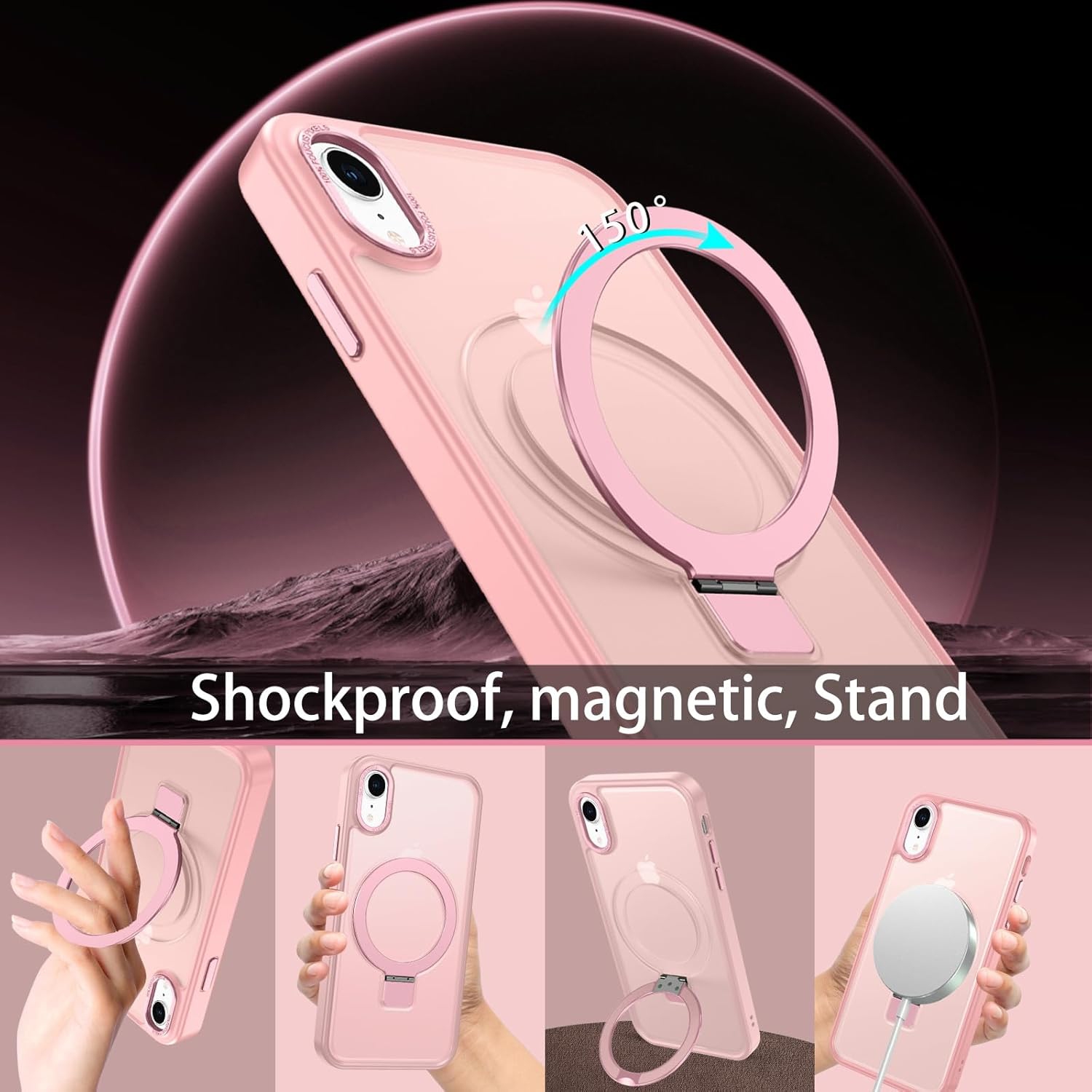 Magnetic Case Compatible with iPhone XR Phone Case,iPhone XR Case MagSafe with Ring Holder Stand Translucent