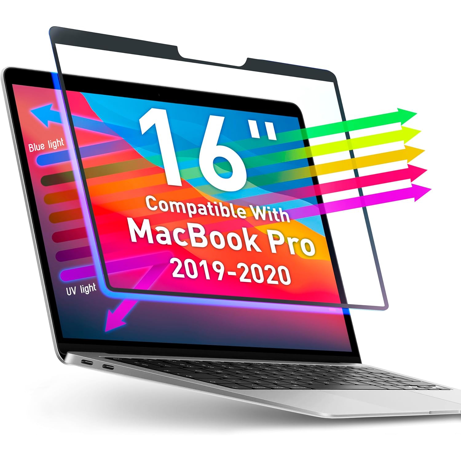 Removable Blue Light Screen Protector Compatible With MacBook Pro 16" 2019, 2020 | Easy On/Off Laptop Screen Protector