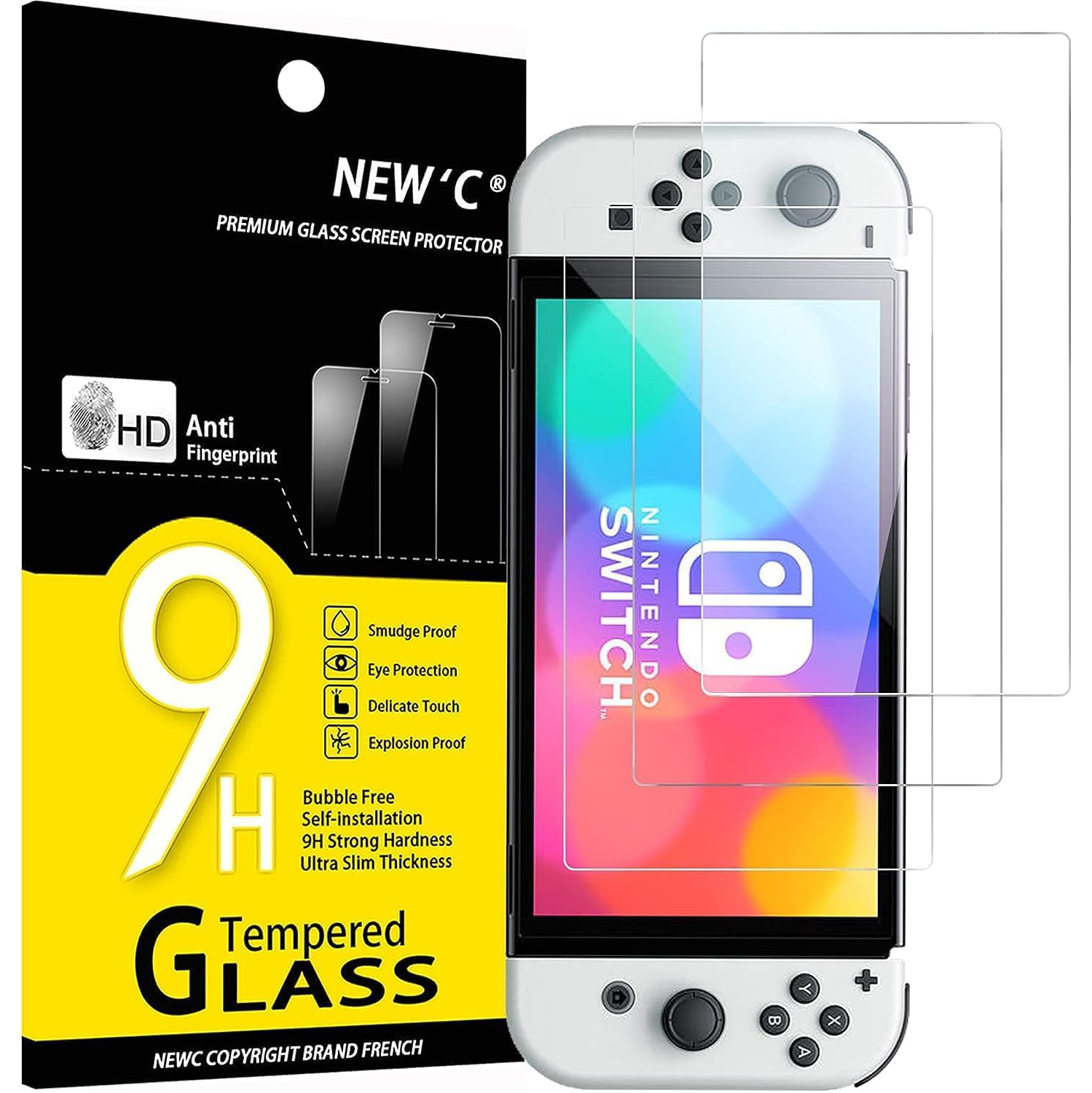 Paquet de 3 protecteurs d'écran conçus pour Nintendo Switch, verre trempé, résistant aux égratignures et aux étuis