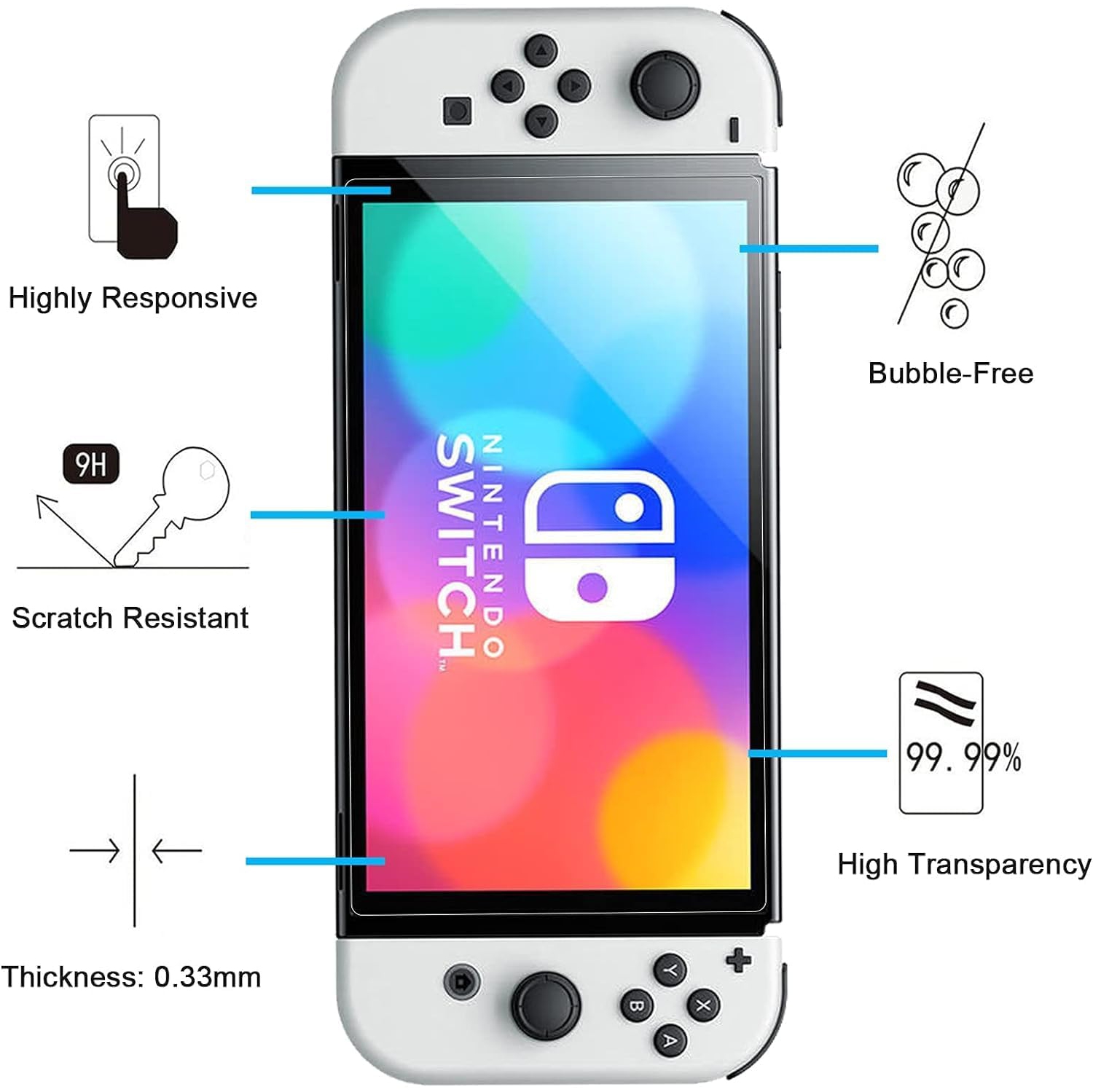 Paquet de 3 protecteurs d'écran conçus pour Nintendo Switch, verre trempé, résistant aux égratignures et aux étuis