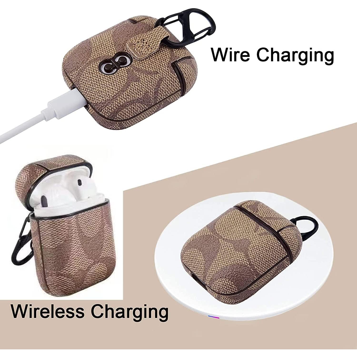 Étui pour Airpods 1 et 2, étui élégant de luxe en cuir PU pour Airpods avec mousqueton antidérapant résistant aux rayures