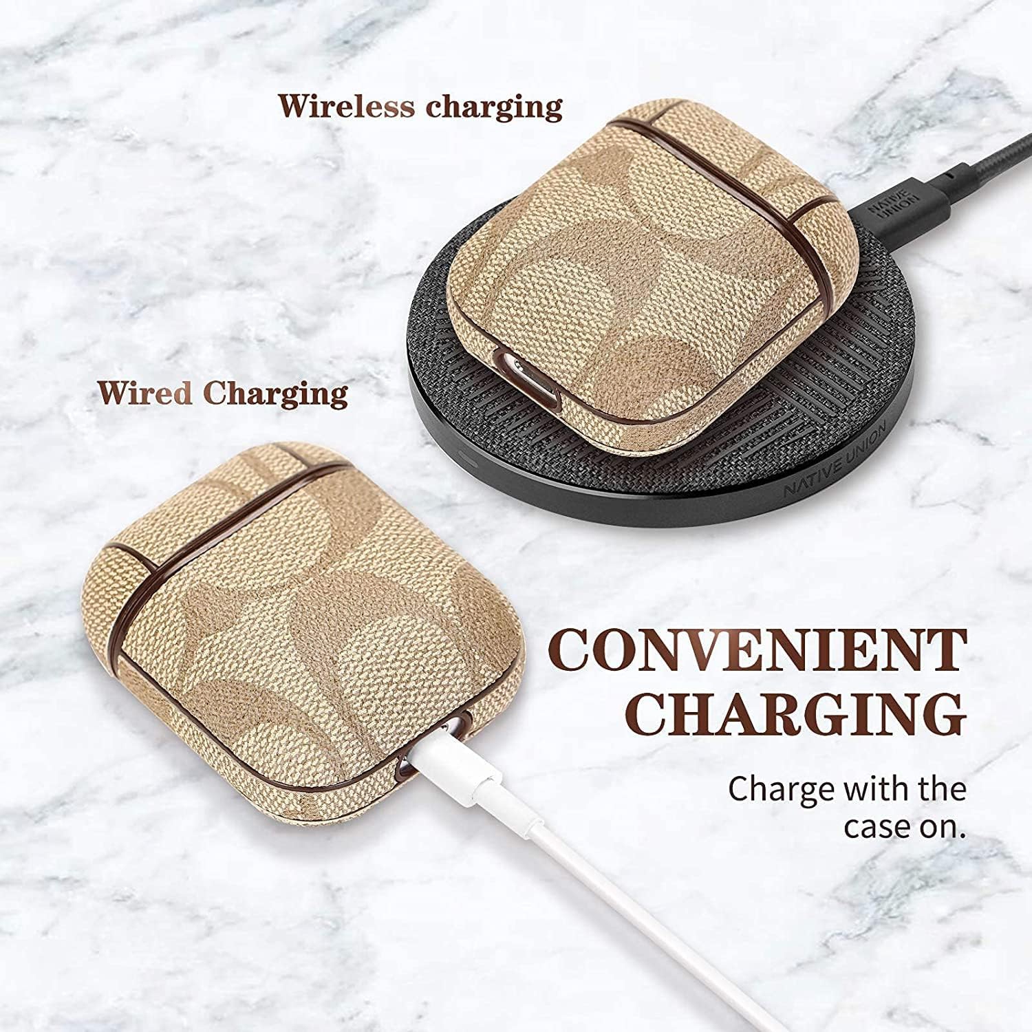 Étui pour Airpods 1 et 2, étui élégant de luxe en cuir PU pour Airpods avec mousqueton antidérapant résistant aux rayures