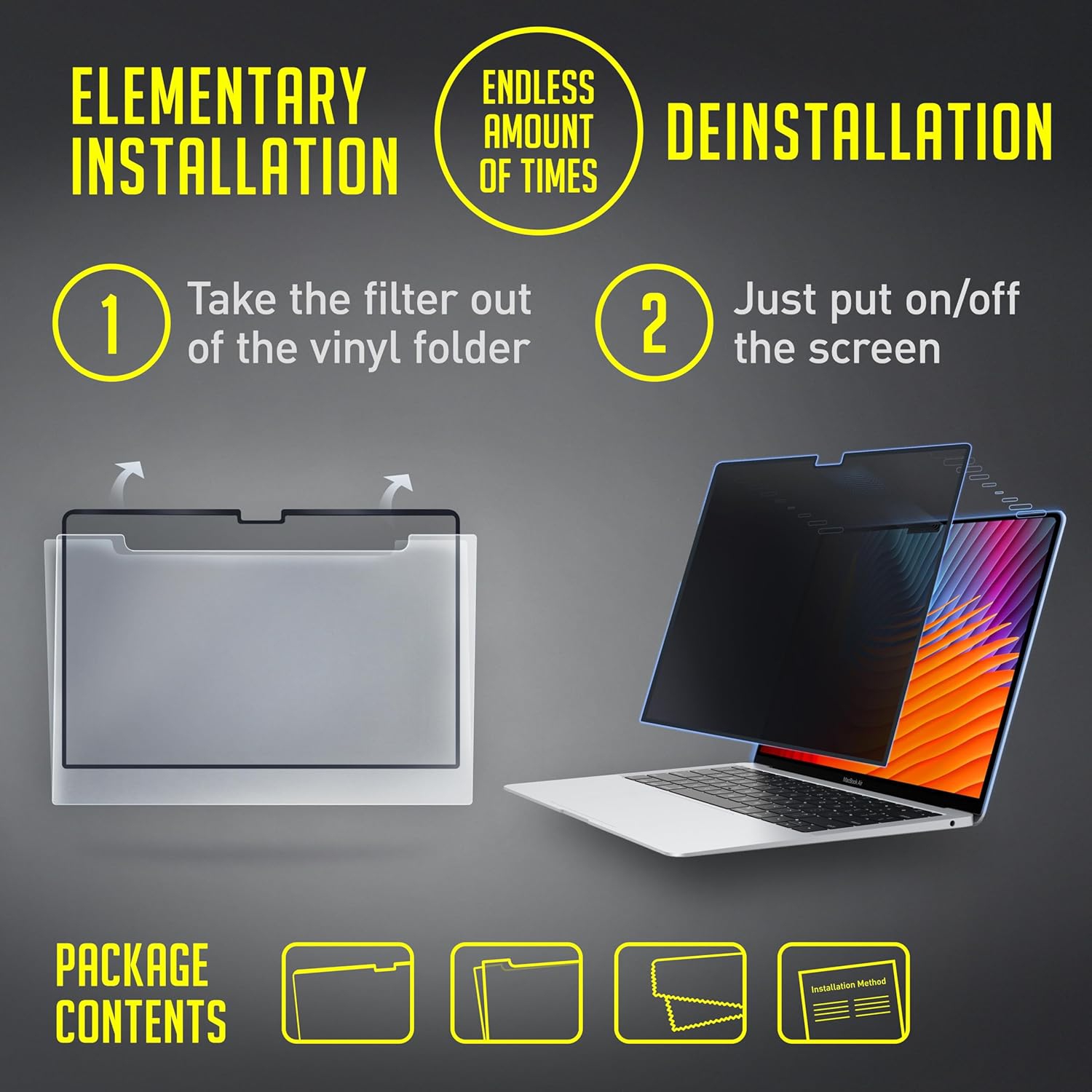 Removable Privacy Screen Compatible with MacBook Pro 14" 2021, 2022, 2023, M1, M2, M3 | Easy On/Off Anti-Glare Laptop