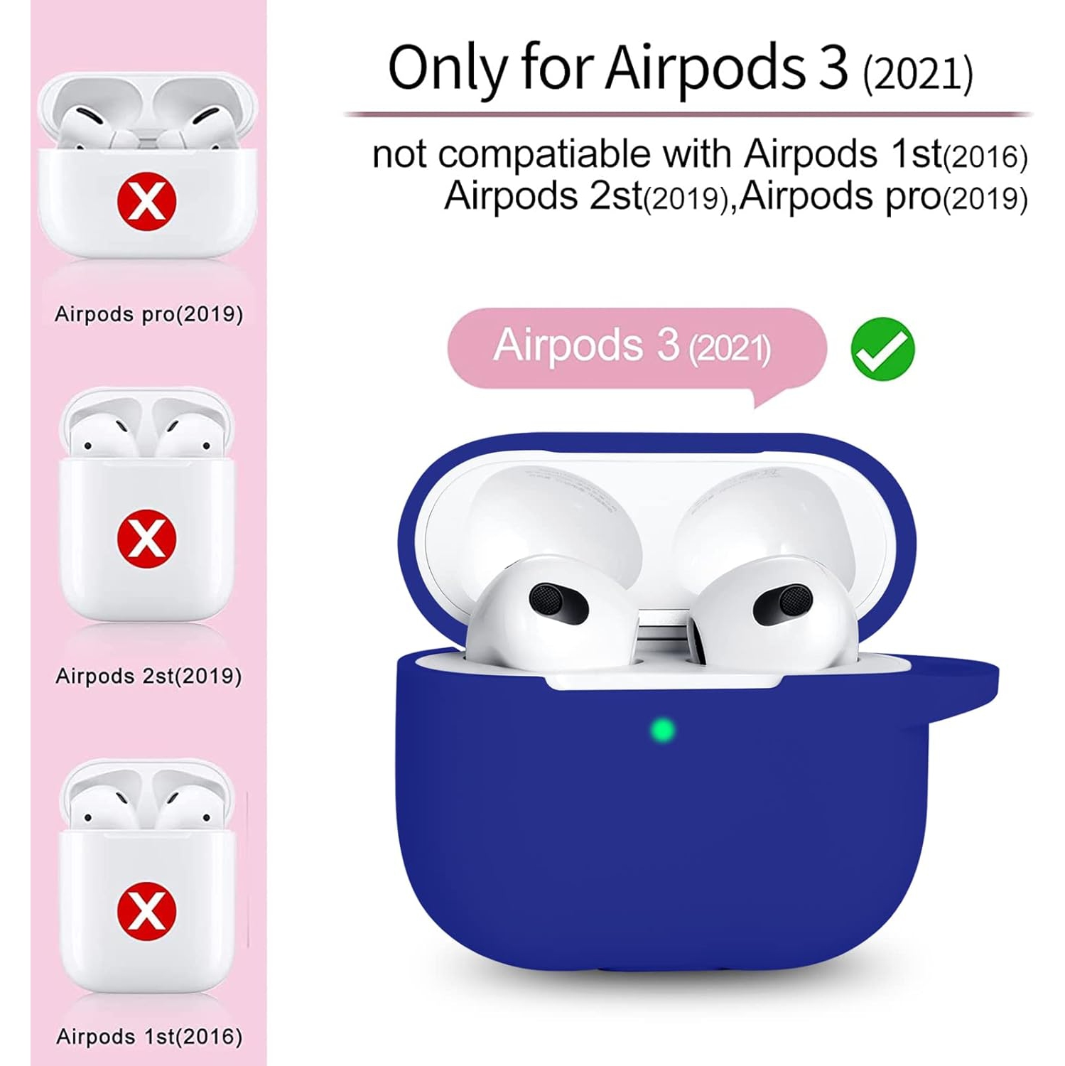 for AirPod 3 Case Cover, Silicone Protective Accessories Skin with Keychain Compatible with AirPod 3rd Generation