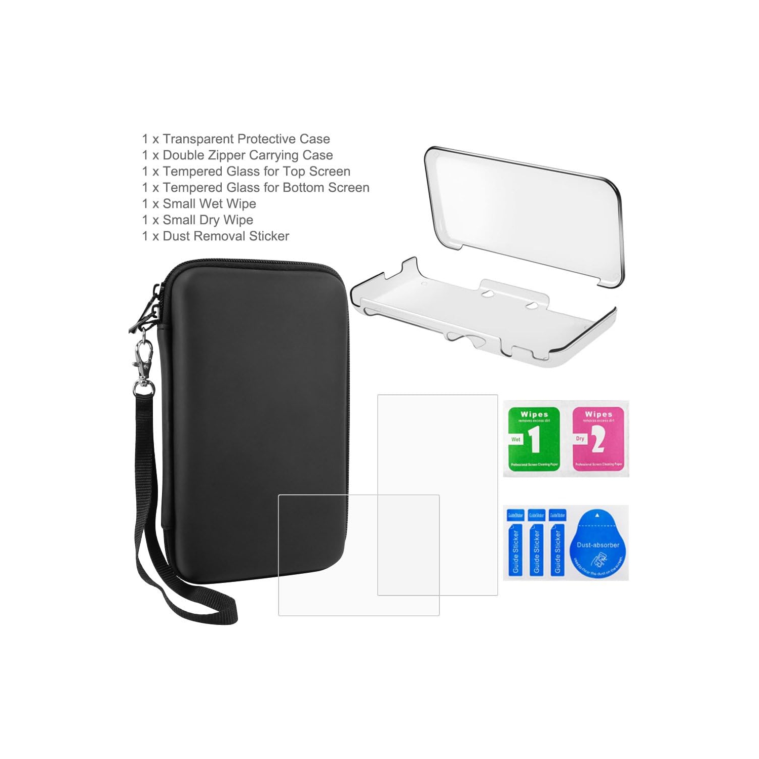 Étuis protecteurs pour Nintendo New 2DS XL avec protecteurs d'écran, 1 étui transparent Crystal et 1 étui de transport EVA