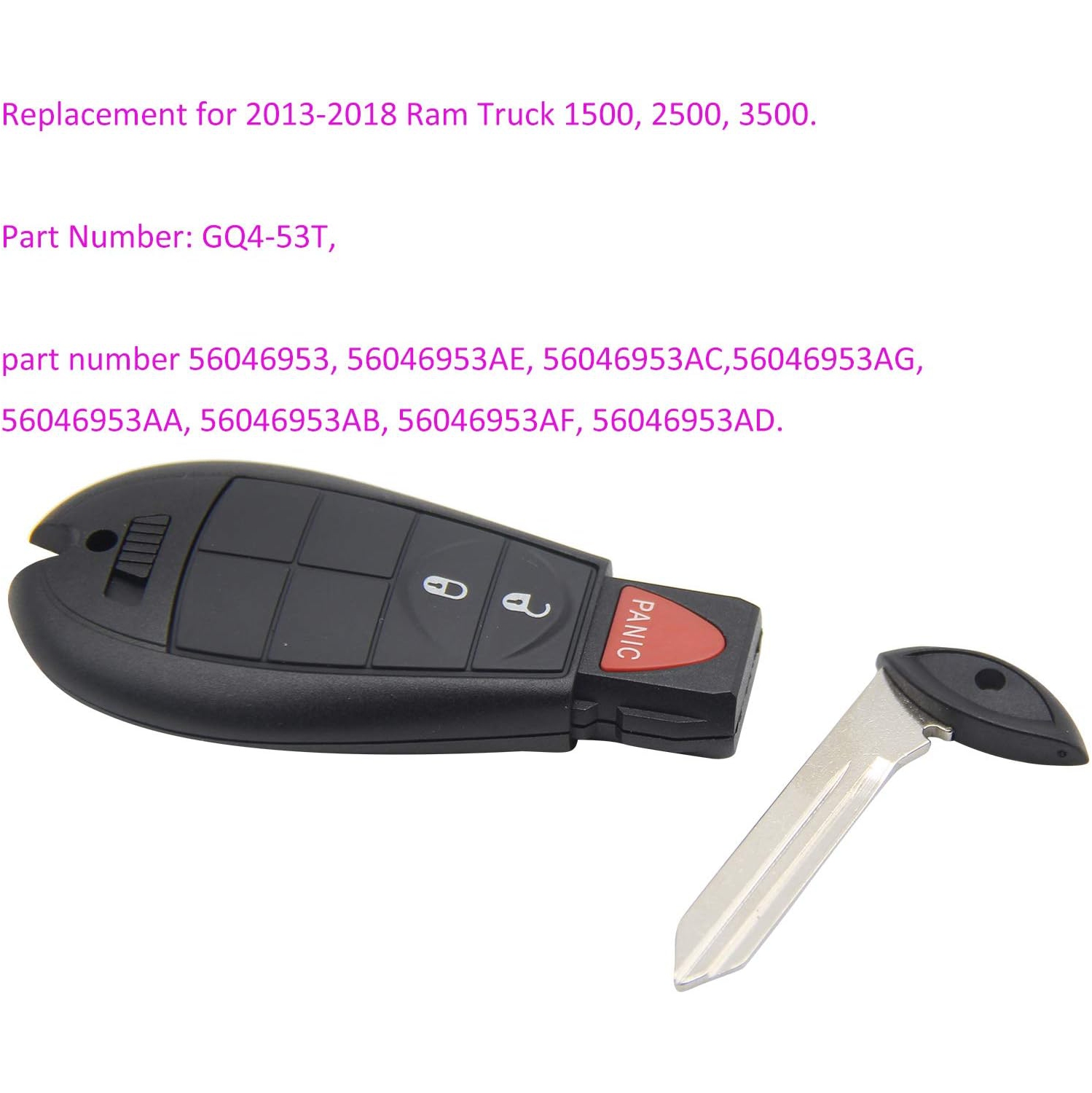 Télécommande électronique porte-clés à 3 boutons T4-53T Remplacement de la télécommande de télédéverrouillage pour camion Dodge Ram 2013-2018 1500