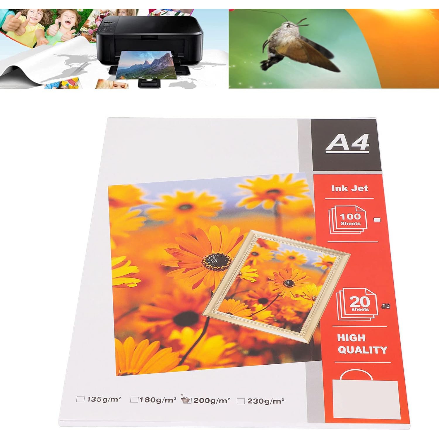 Papier photo glacé jet d'encre 20 pcs, papier photo mat format A4 séchage instantané et résistant à l'eau pour imprimante jet d'encre, affiches,