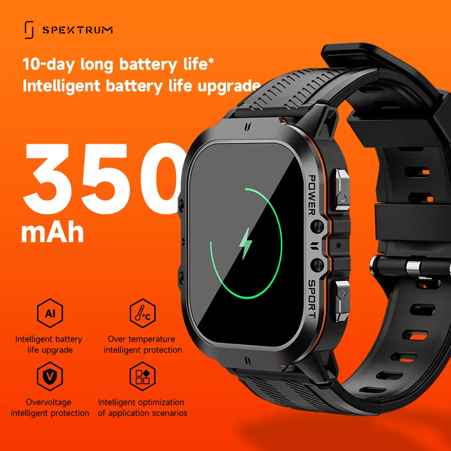 ISPEKTRUM Fortify C26 Smart Watch 1.7" HD Display Bluetooth Calls & Text 1ATM Waterproof 100+ Sports Mode Fitness Tracker Heart Rate & BP Monitor
