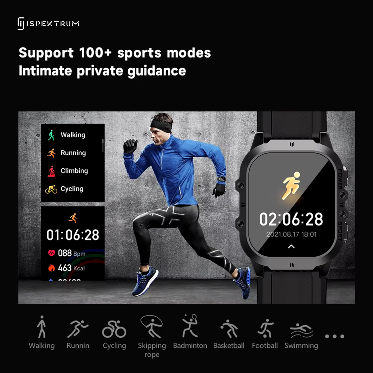 ISPEKTRUM Fortify C26 Smart Watch 1.7" HD Display Bluetooth Calls & Text 1ATM Waterproof 100+ Sports Mode Fitness Tracker Heart Rate & BP Monitor