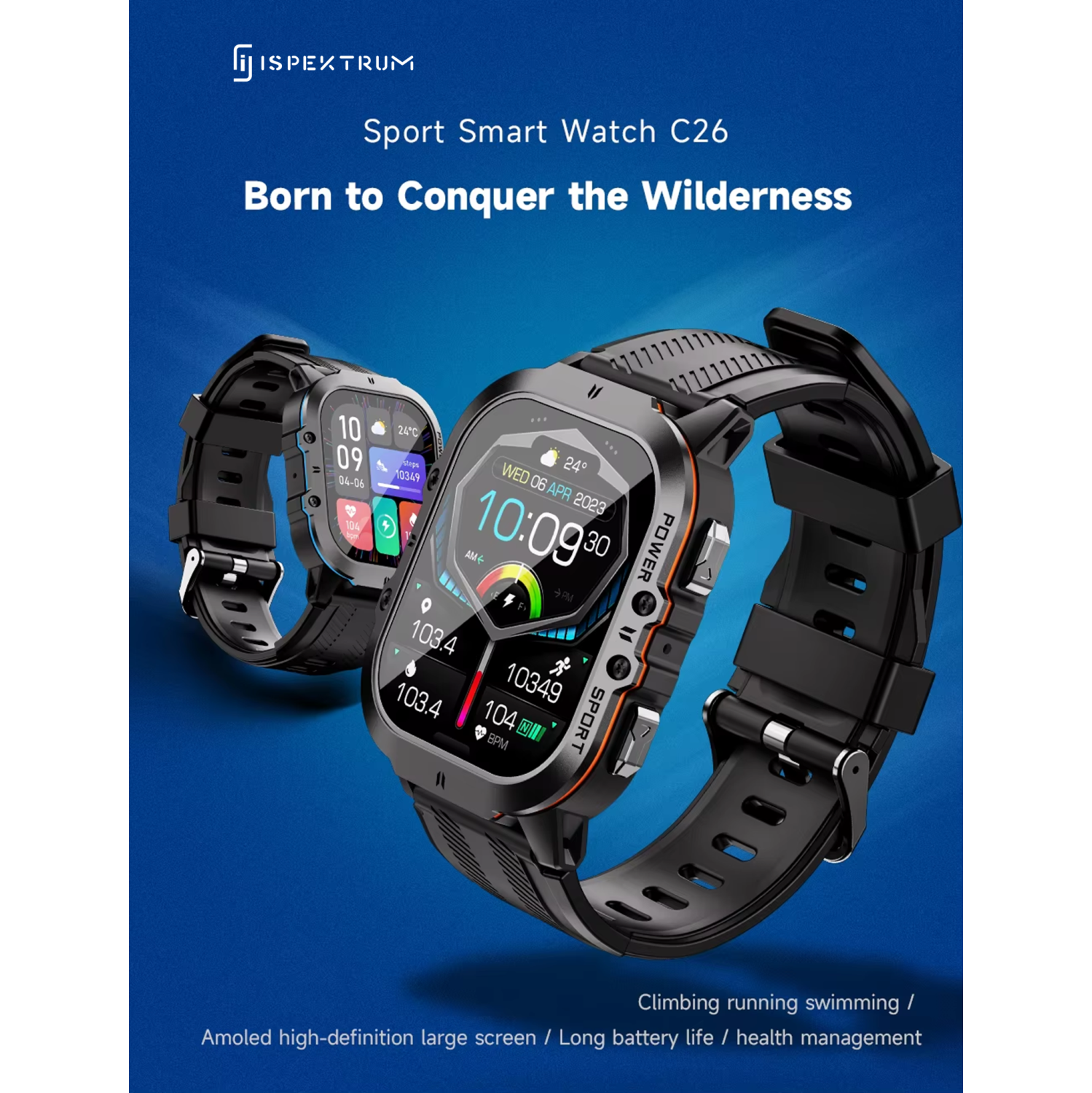 ISPEKTRUM Fortify C26 Smart Watch 1.7" HD Display Bluetooth Calls & Text 1ATM Waterproof 100+ Sports Mode Fitness Tracker Heart Rate & BP Monitor