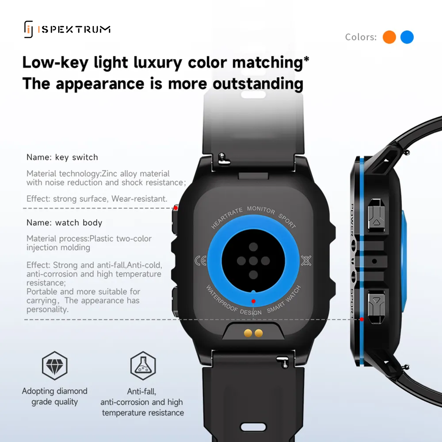 ISPEKTRUM Fortify C26 Smart Watch 1.7" HD Display Bluetooth Calls & Text 1ATM Waterproof 100+ Sports Mode Fitness Tracker Heart Rate & BP Monitor