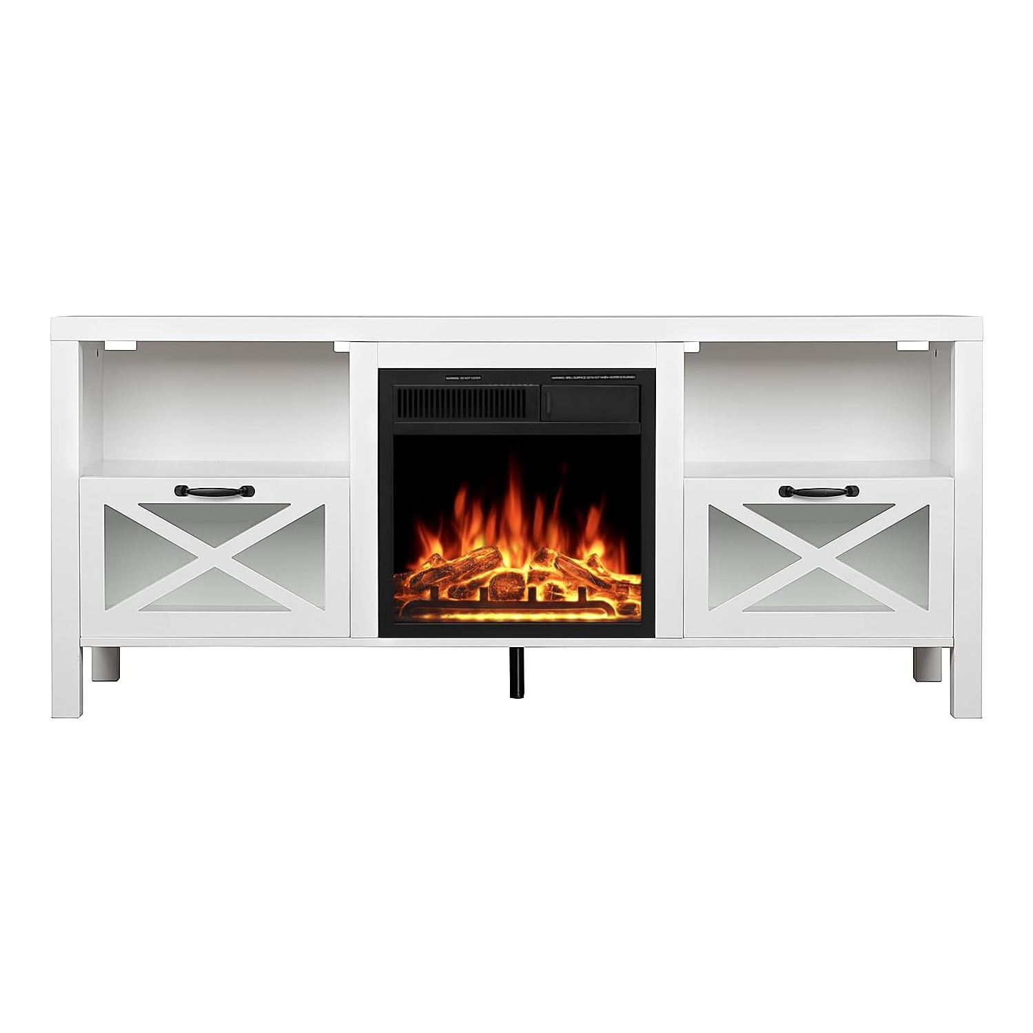 ZAFRO Electric Fireplace, with Mantel, Freestanding Wooden Frame Firebox, Adjustable Realistic 3D Flame, Remote Control, Glass Doors for Wooden