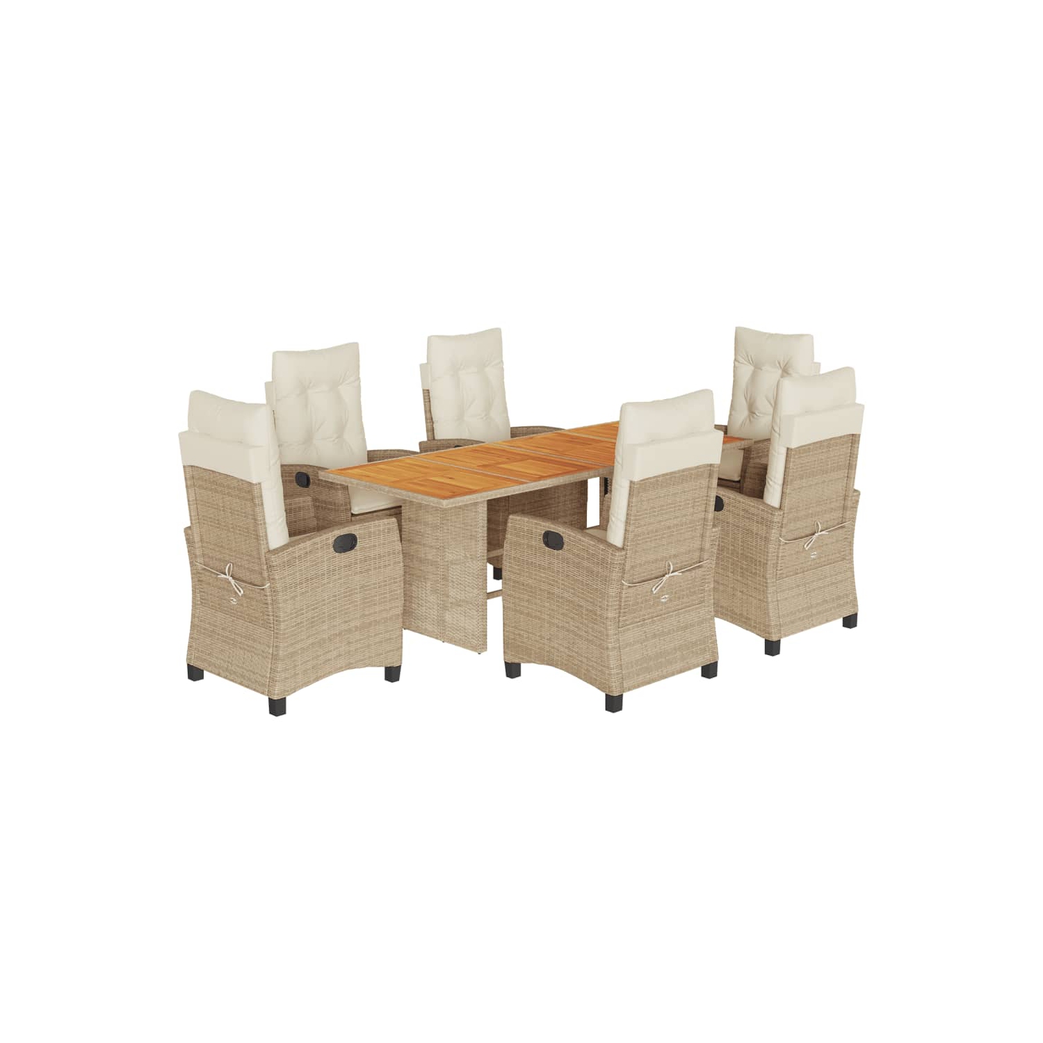 vidaXL 7 Piece Garden Dining Set with Cushions Beige Poly Rattan