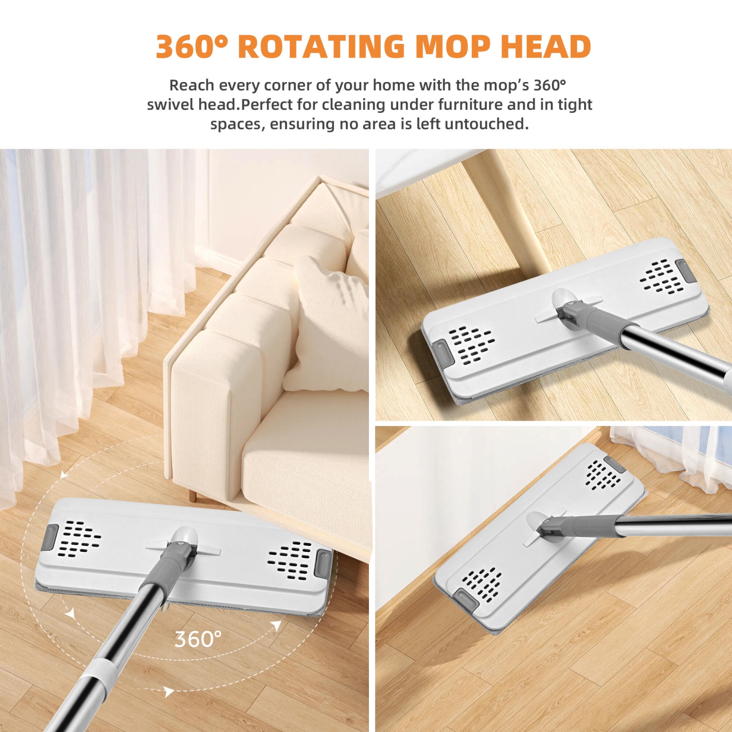 Vadrouille à tête plate et seau à lavage automatique et à pression, 3 tampons en microfibre lavables, système de seau à deux chambres avec tête de