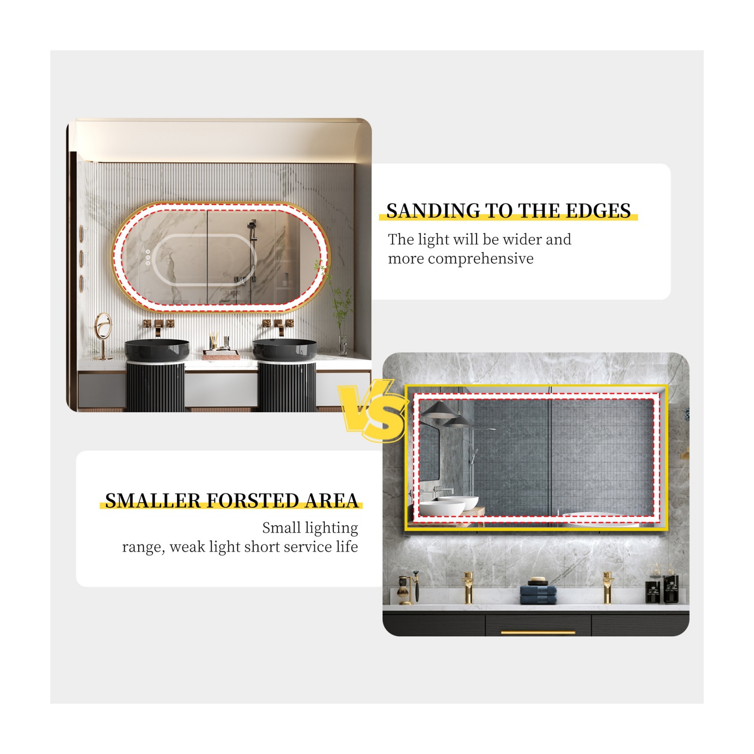 48x24 Inch Oval LED Illuminated&nbsp;Bathroom Mirror Wall Mounted Vanity Mirror with Smart Touch Switch Memory Function Anti-Fog Gold Aluminum Frame