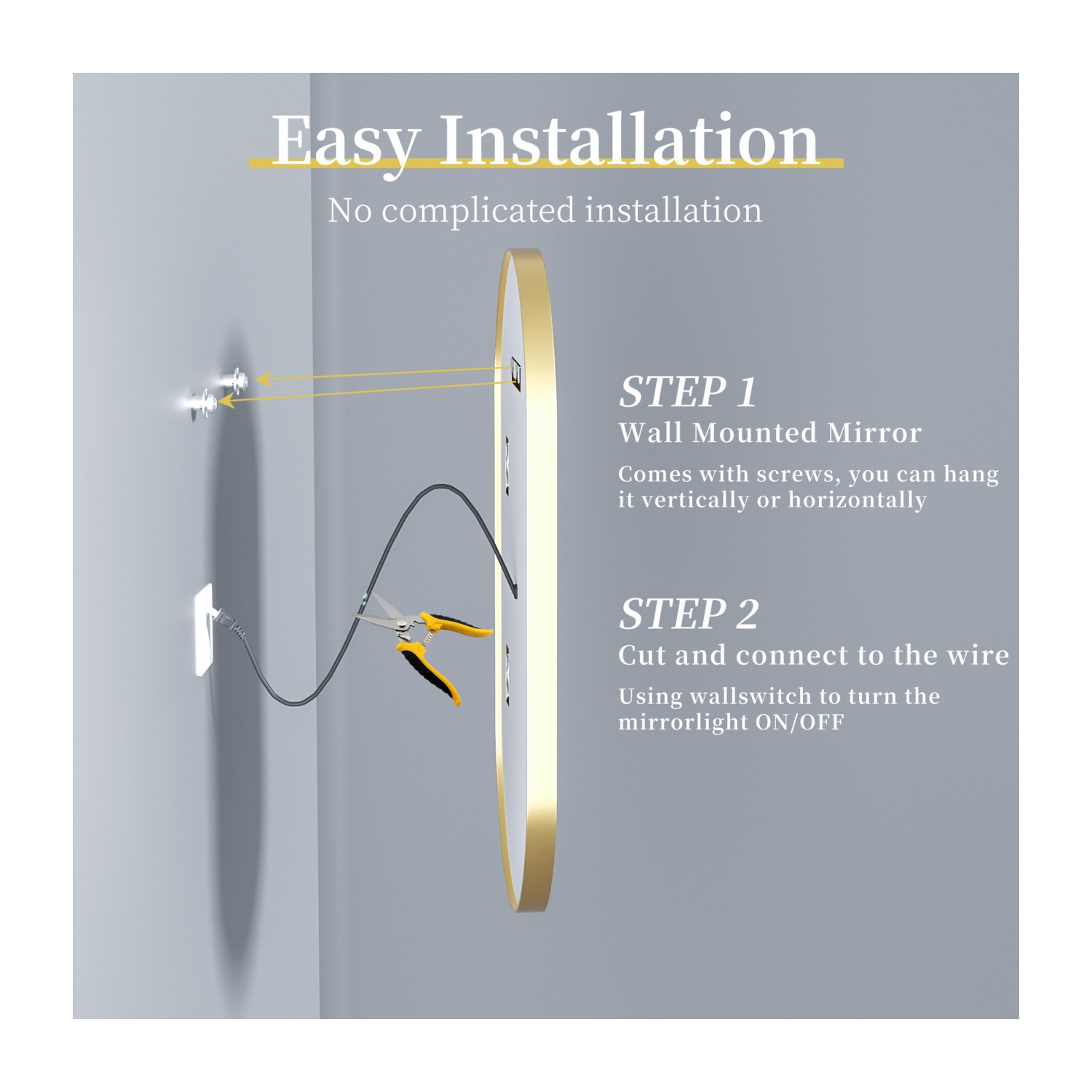 48x24 Inch Oval LED Illuminated&nbsp;Bathroom Mirror Wall Mounted Vanity Mirror with Smart Touch Switch Memory Function Anti-Fog Gold Aluminum Frame