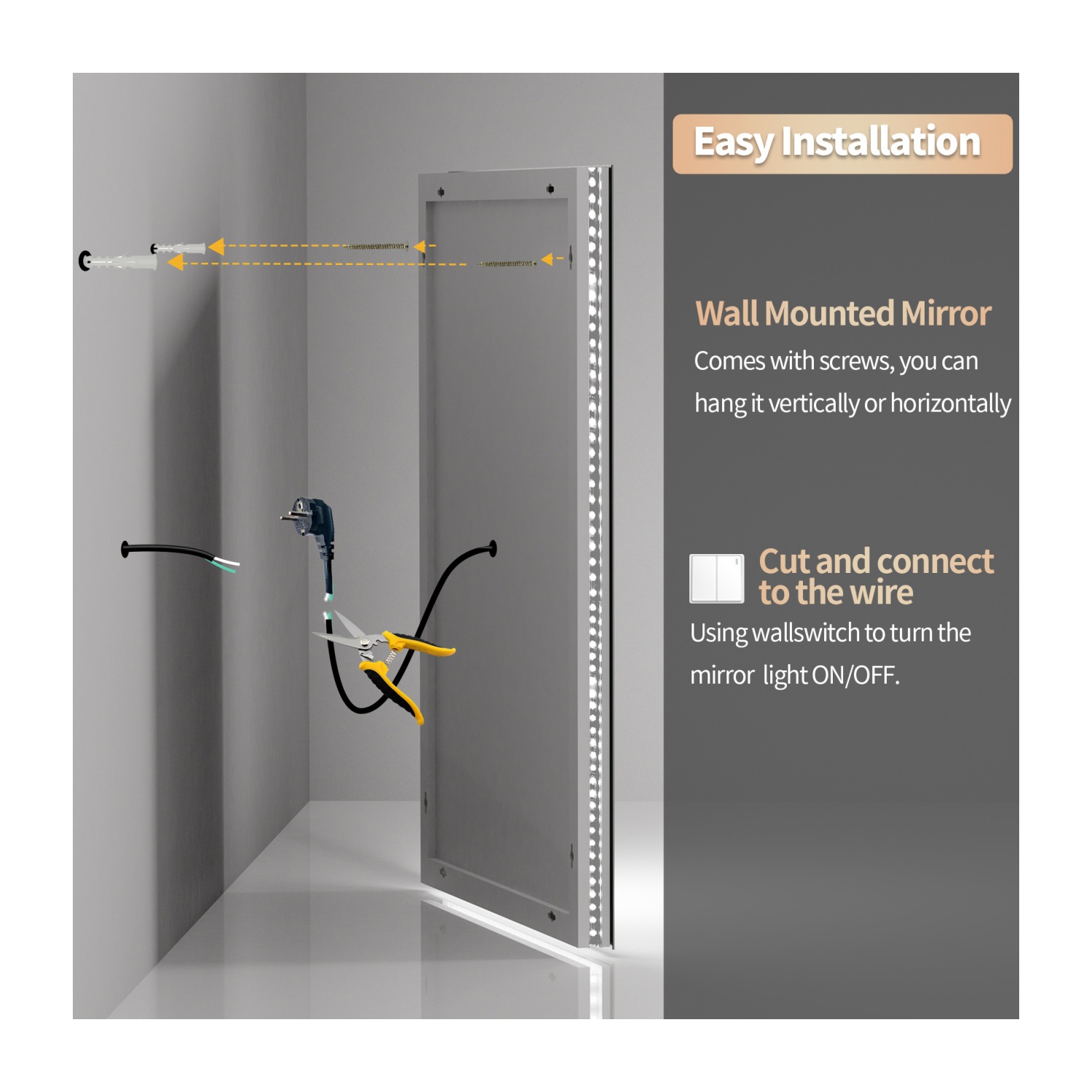 48x24 Inch Extra Large Illuminated LED Bathroom Mirror Dimmable Lighted Vanity Mirror With Demister Pad Smart Touch Sensor Backlit Lighted Makeup