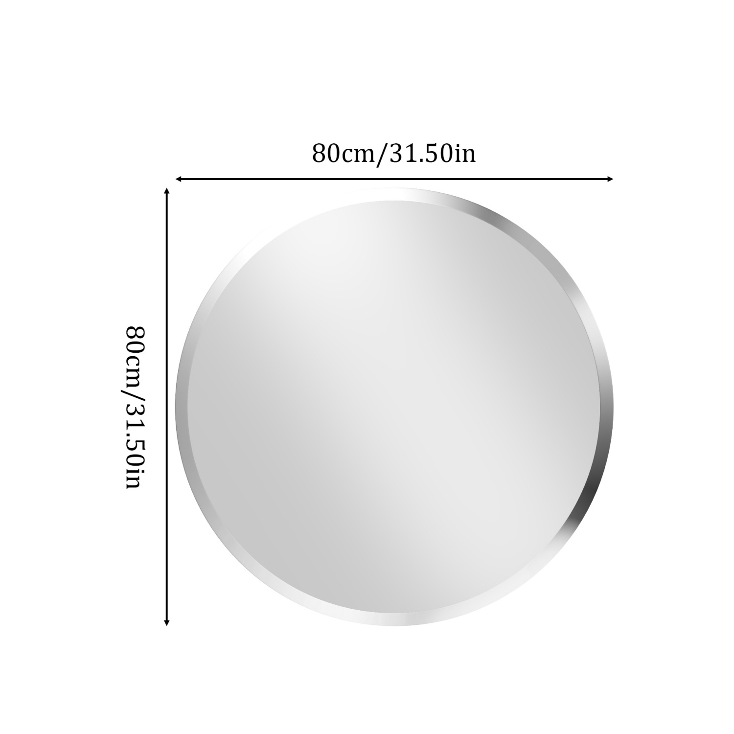32 Inch Frameless Round Wall Hanging Mirror Silver Glass Mirror Vanity Makeup Mirror with Beveled Polished Edge for Livingroom Bathroom Entryway